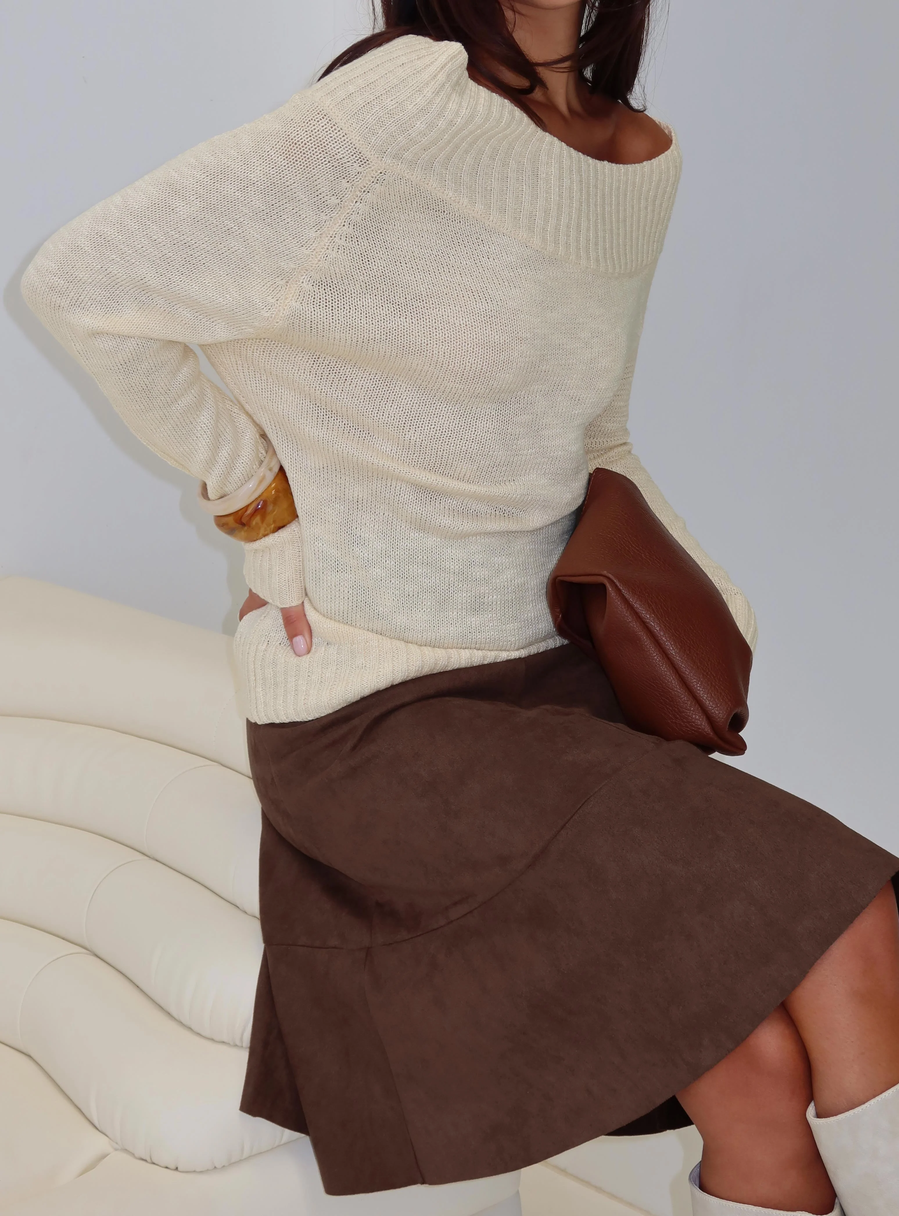 Grimaud Faux Suede Midi Skirt Brown - Image 8