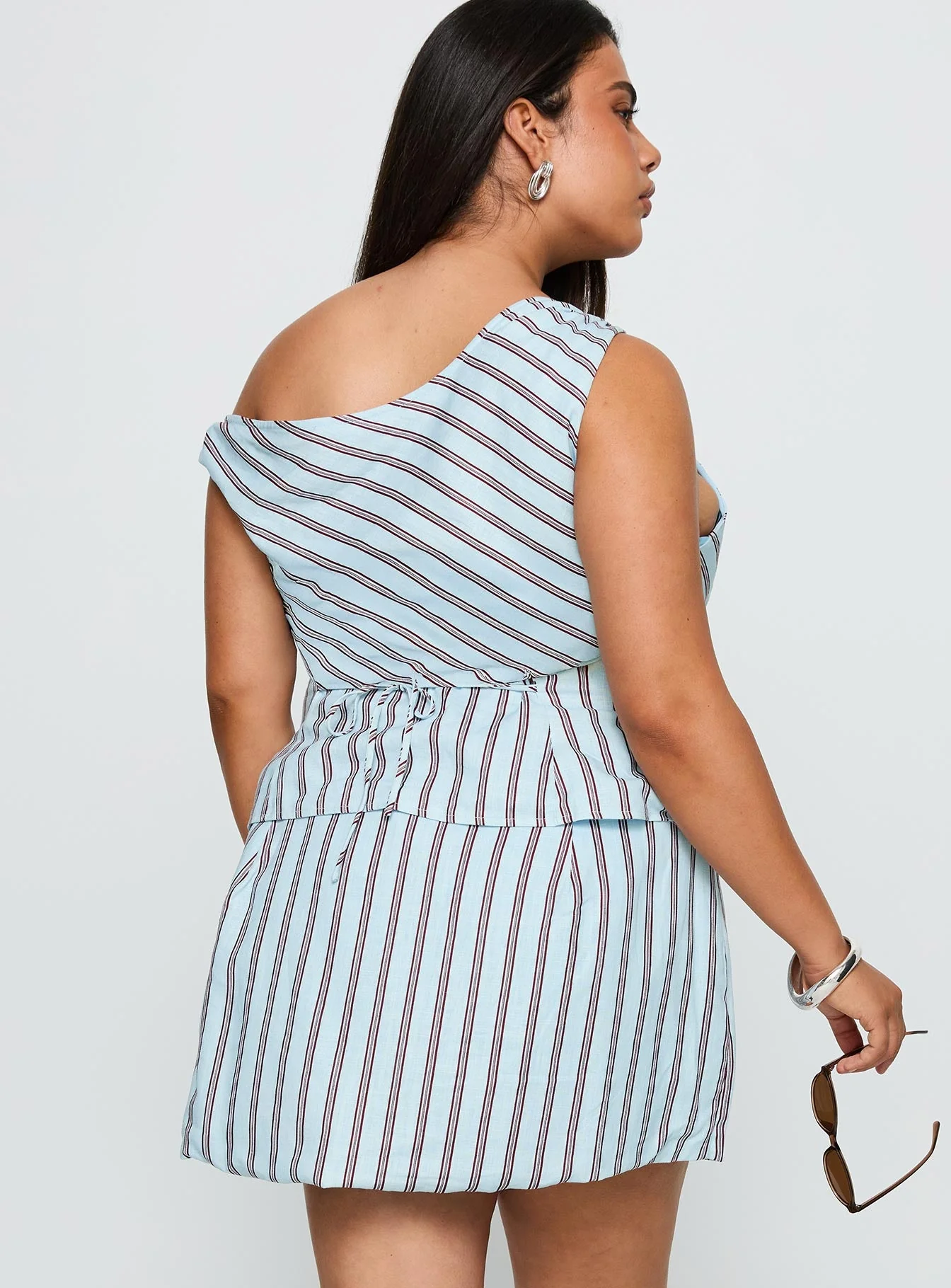 Gulliver Tie Side Mini Skort Blue / Maroon Stripe Curve - Image 5