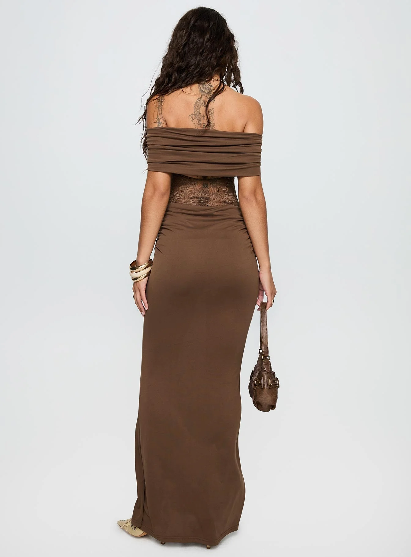 Gwendolen Off The Shoulder Maxi Dress Brown - Image 5