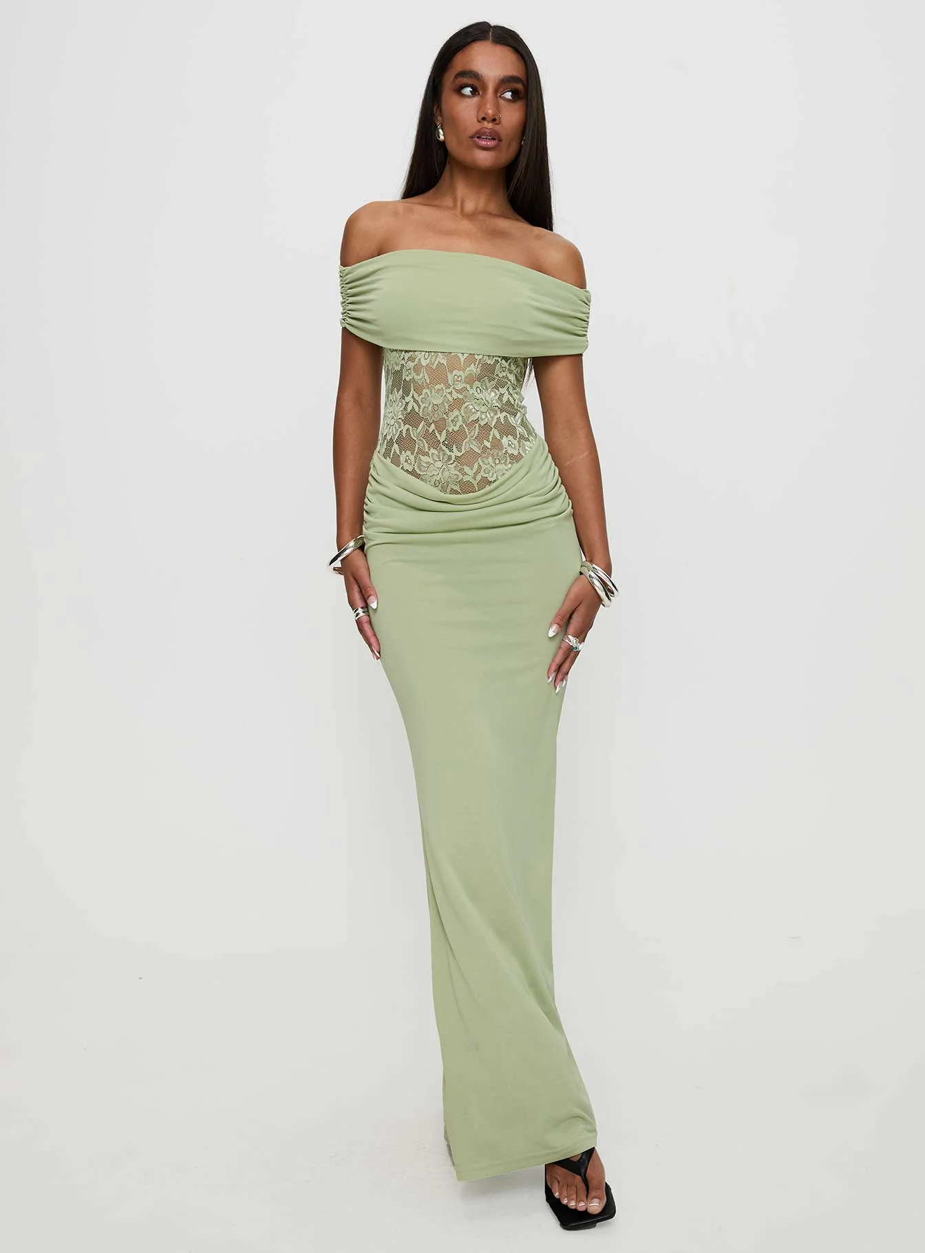 Gwendolen Off The Shoulder Maxi Dress Green - Image 3