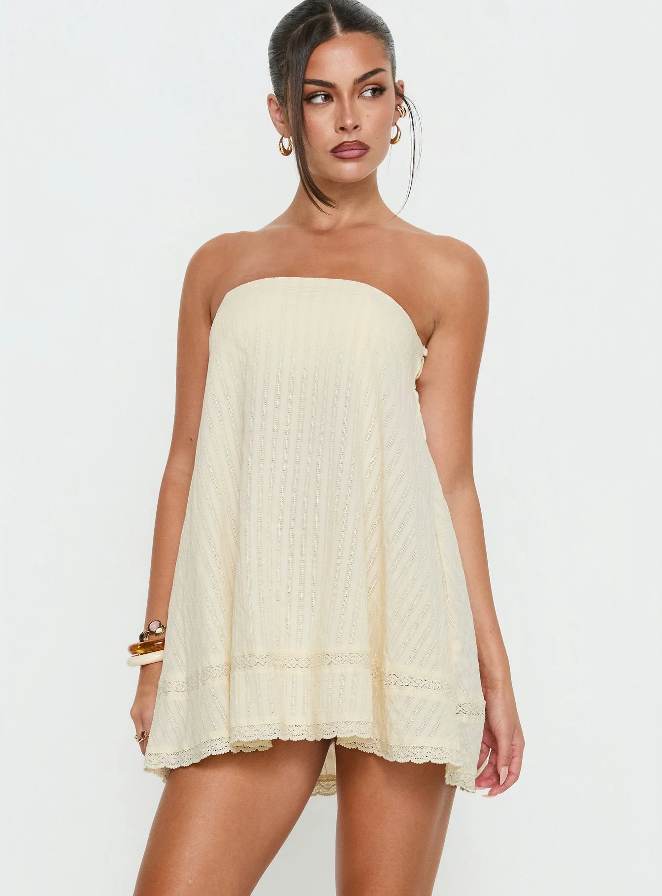 Gypsea Strapless Swing Mini Dress Butter Yellow - Image 2