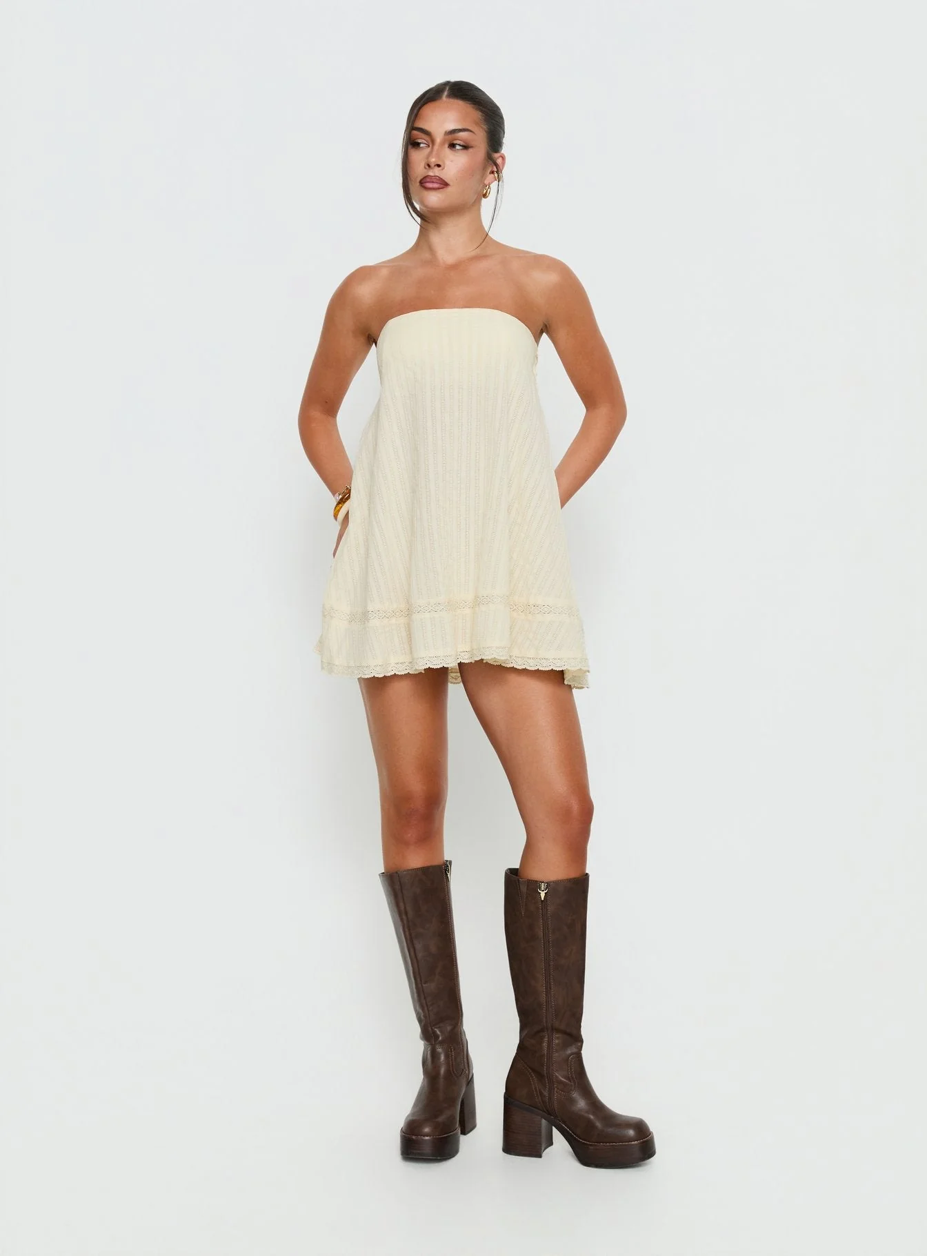 Gypsea Strapless Swing Mini Dress Butter Yellow - Image 3