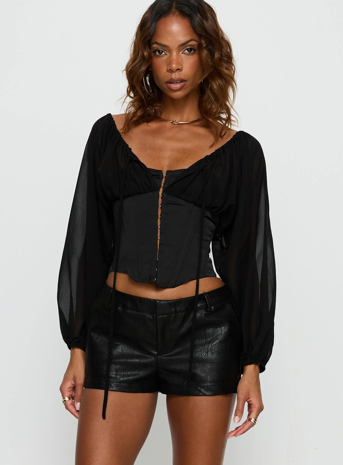Gypsie Blouson Long Sleeve Corset Top Black - Image 2