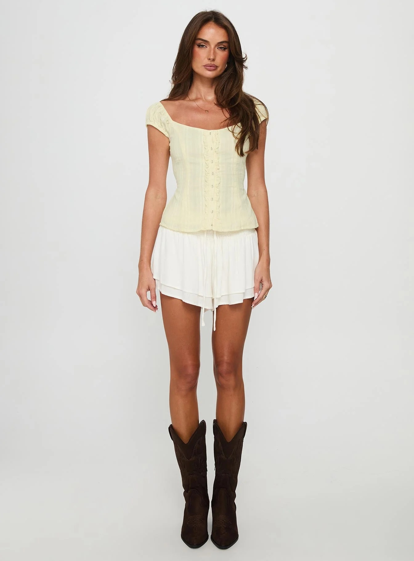 Gysella Off Shoulder Woven Top Yellow - Image 7