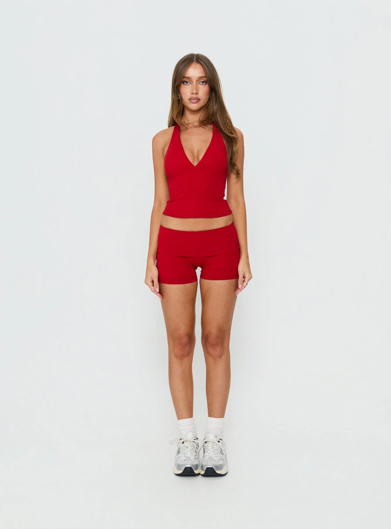 Habitual Active Longline Plunge Neck Tank Top Red - Image 8