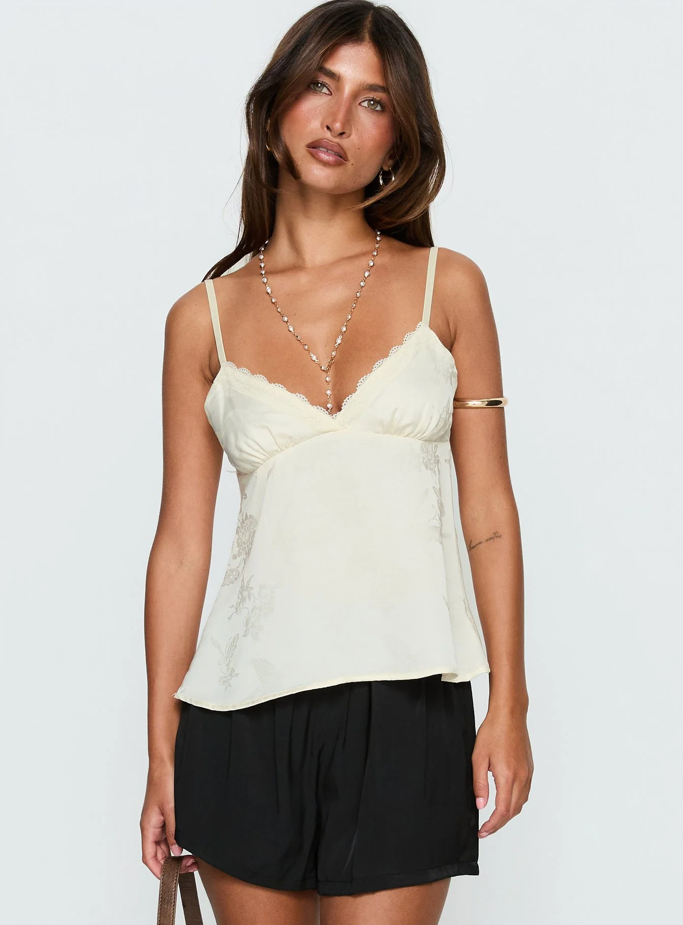 Had Me At Hello Lace Trim Floral Detail Top Cream - Image 2