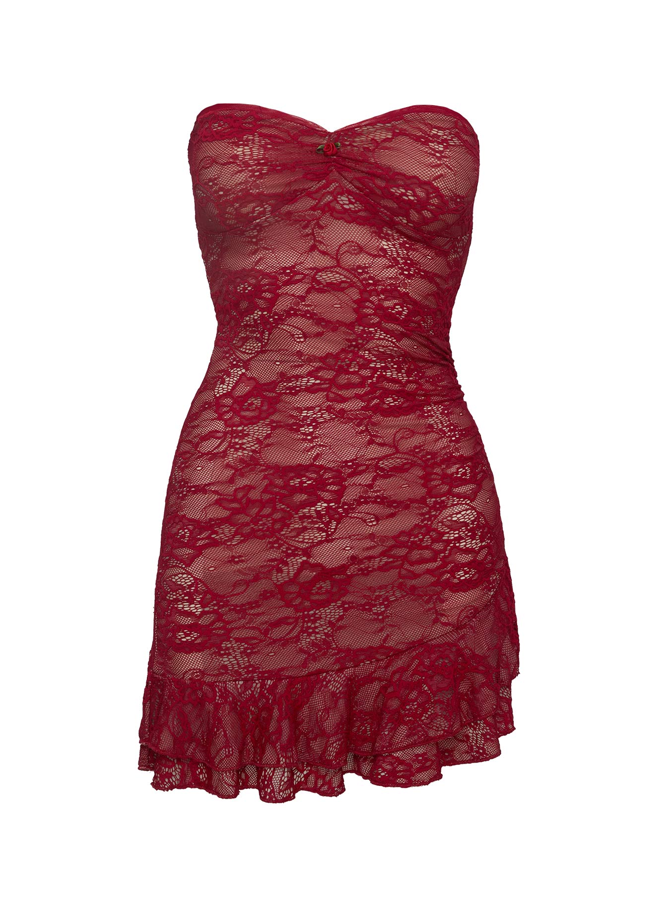 Hailees Lace Strapless Mini Dress Red - Image 7