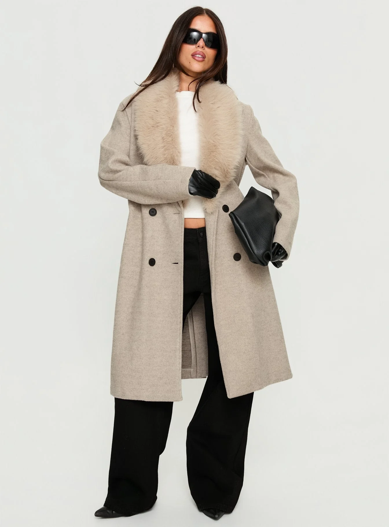 Hallyn Faux Fur Collar Coat Beige - Image 3