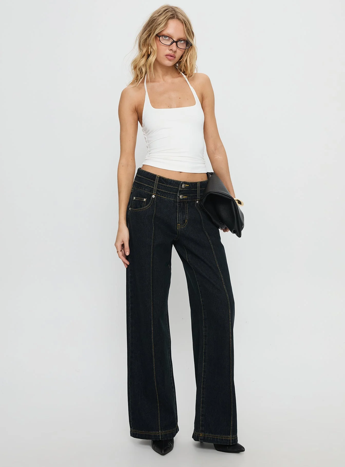 Hannalee Low Rise Wide Leg Jeans Grunge Wash - Image 3