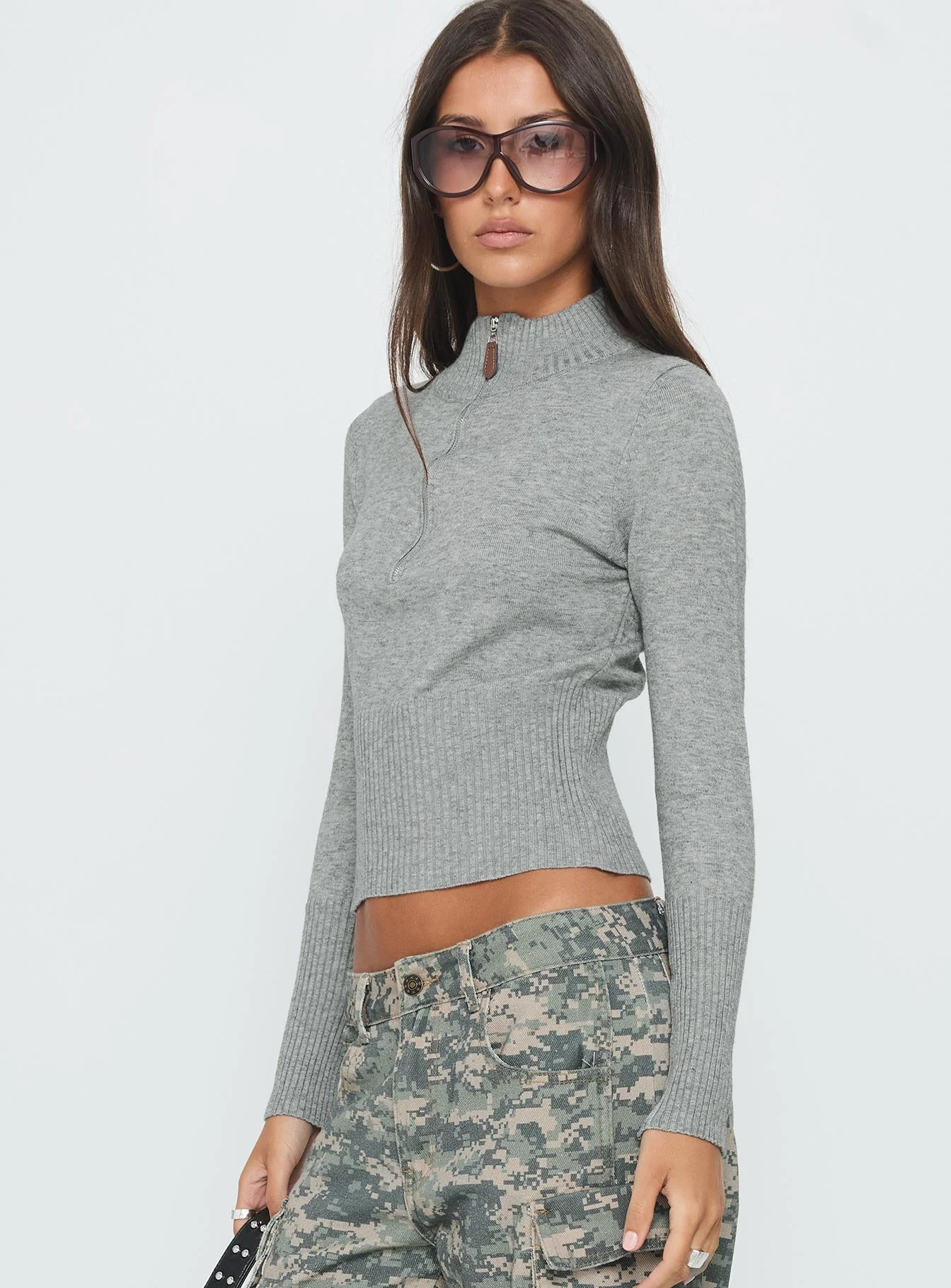 Set Adrift Zip Up Knit Sweater Grey - Image 4