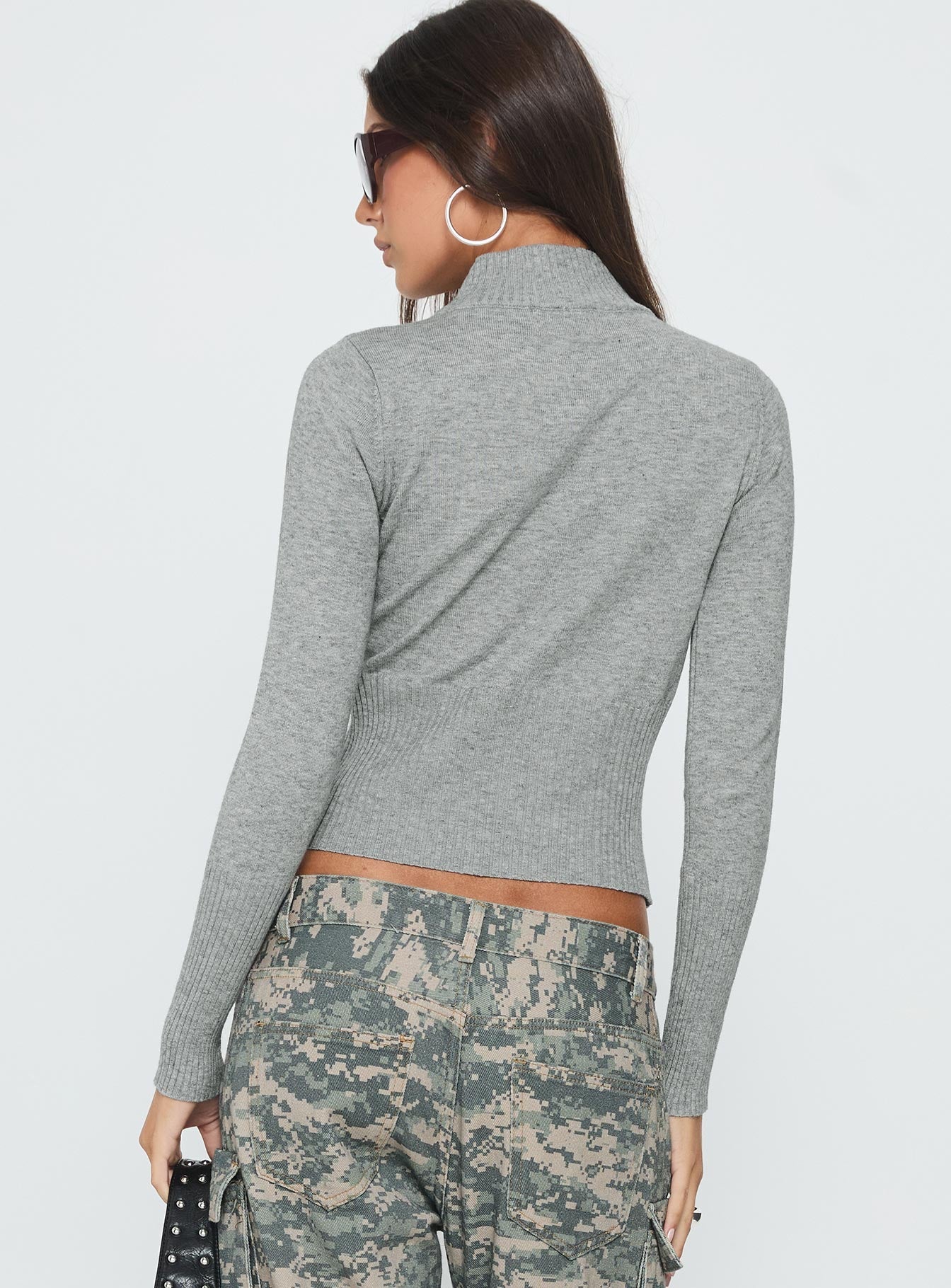 Set Adrift Zip Up Knit Sweater Grey - Image 5
