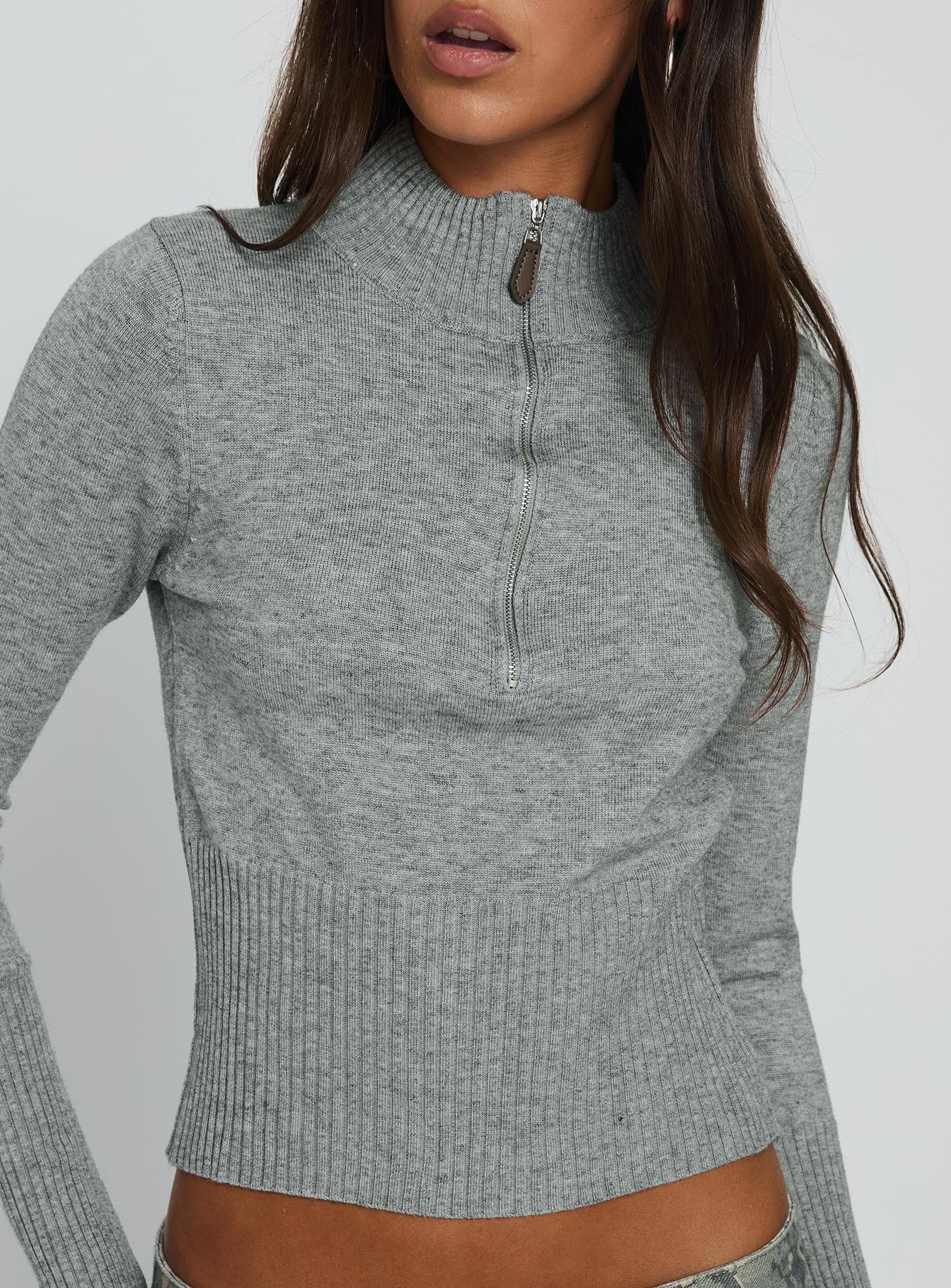 Set Adrift Zip Up Knit Sweater Grey - Image 6
