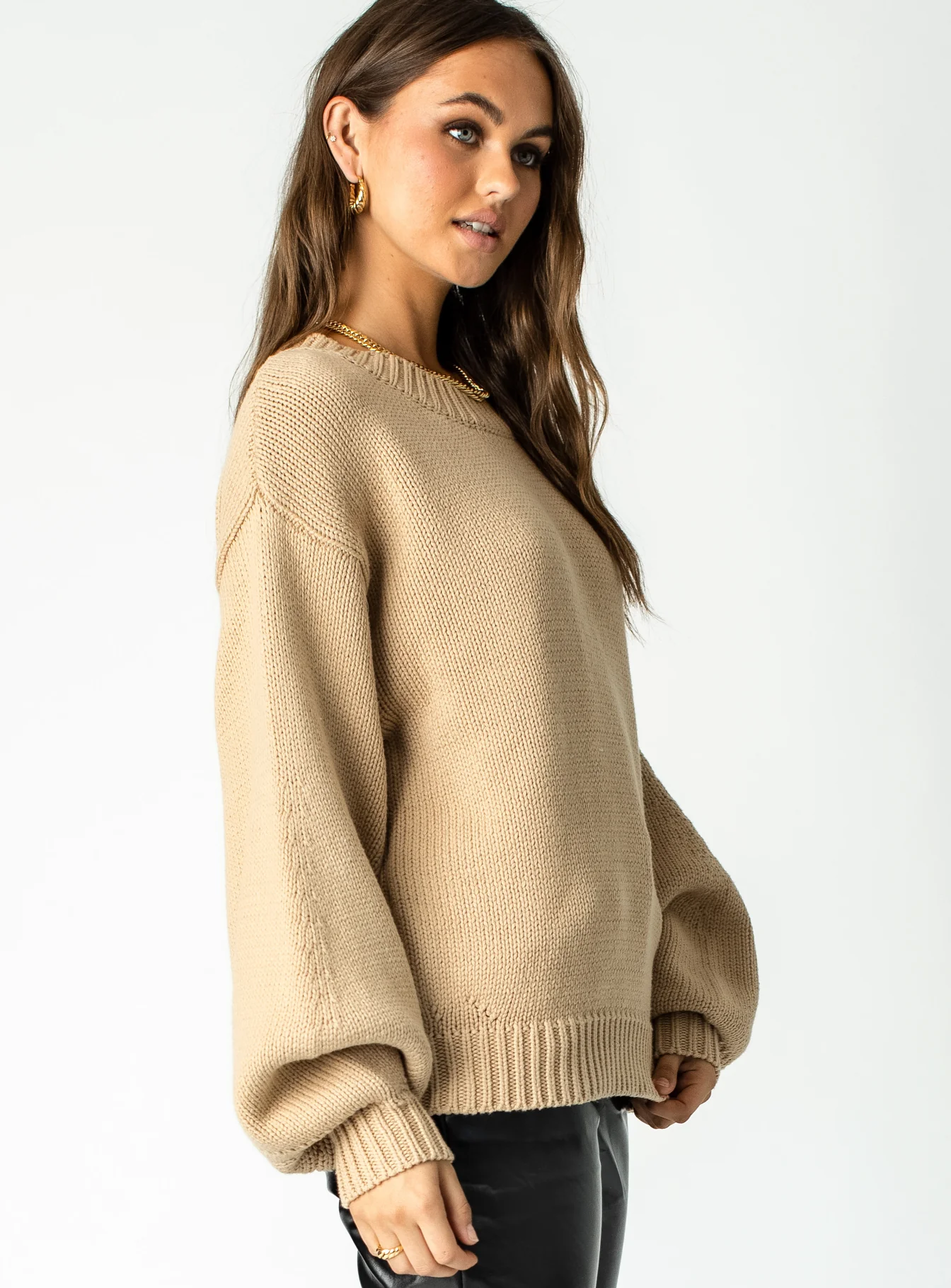 Harmony Balloon Sleeve Knit Sweater Dark Brown - Image 3