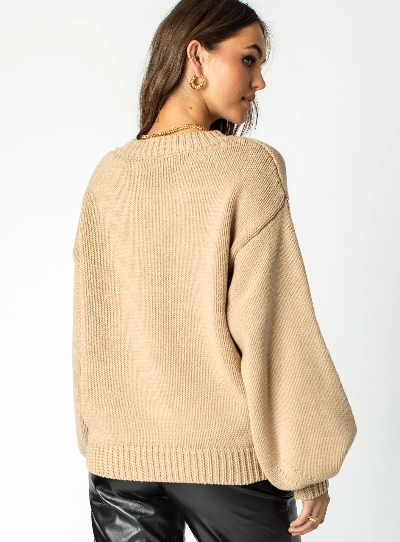 Harmony Balloon Sleeve Knit Sweater Dark Brown - Image 4