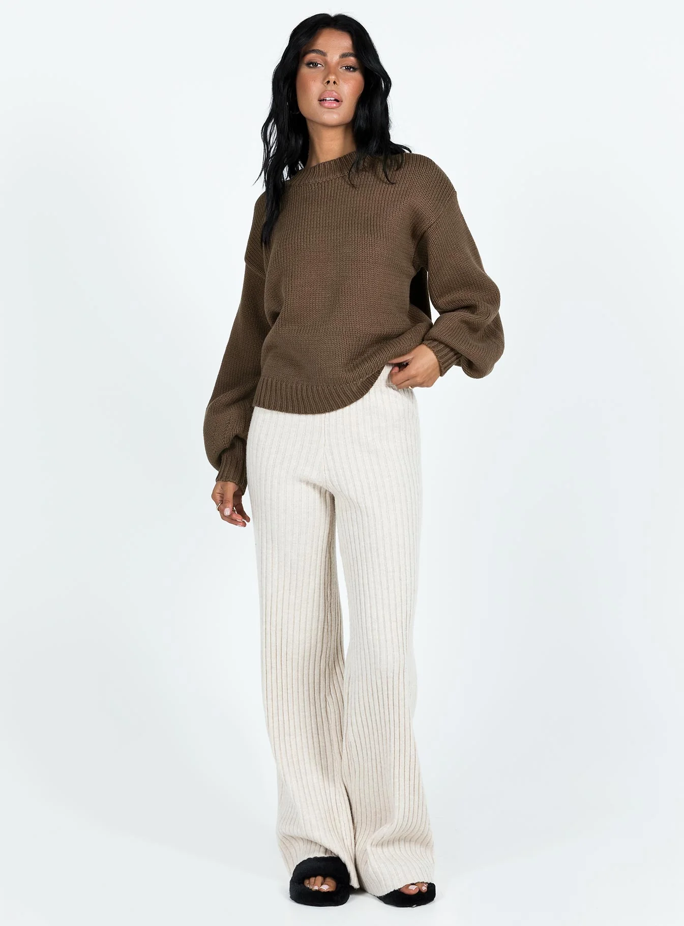 Harmony Balloon Sleeve Knit Sweater Dark Brown - Image 3