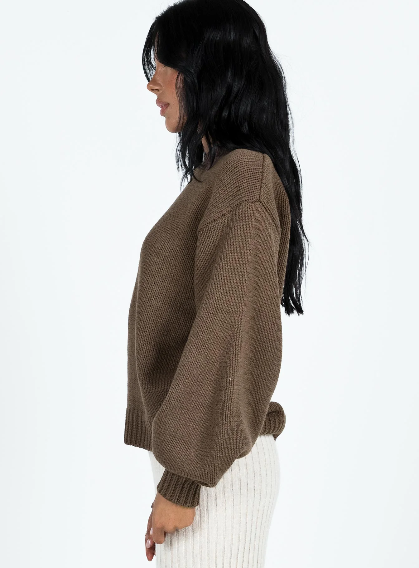 Harmony Balloon Sleeve Knit Sweater Dark Brown - Image 4