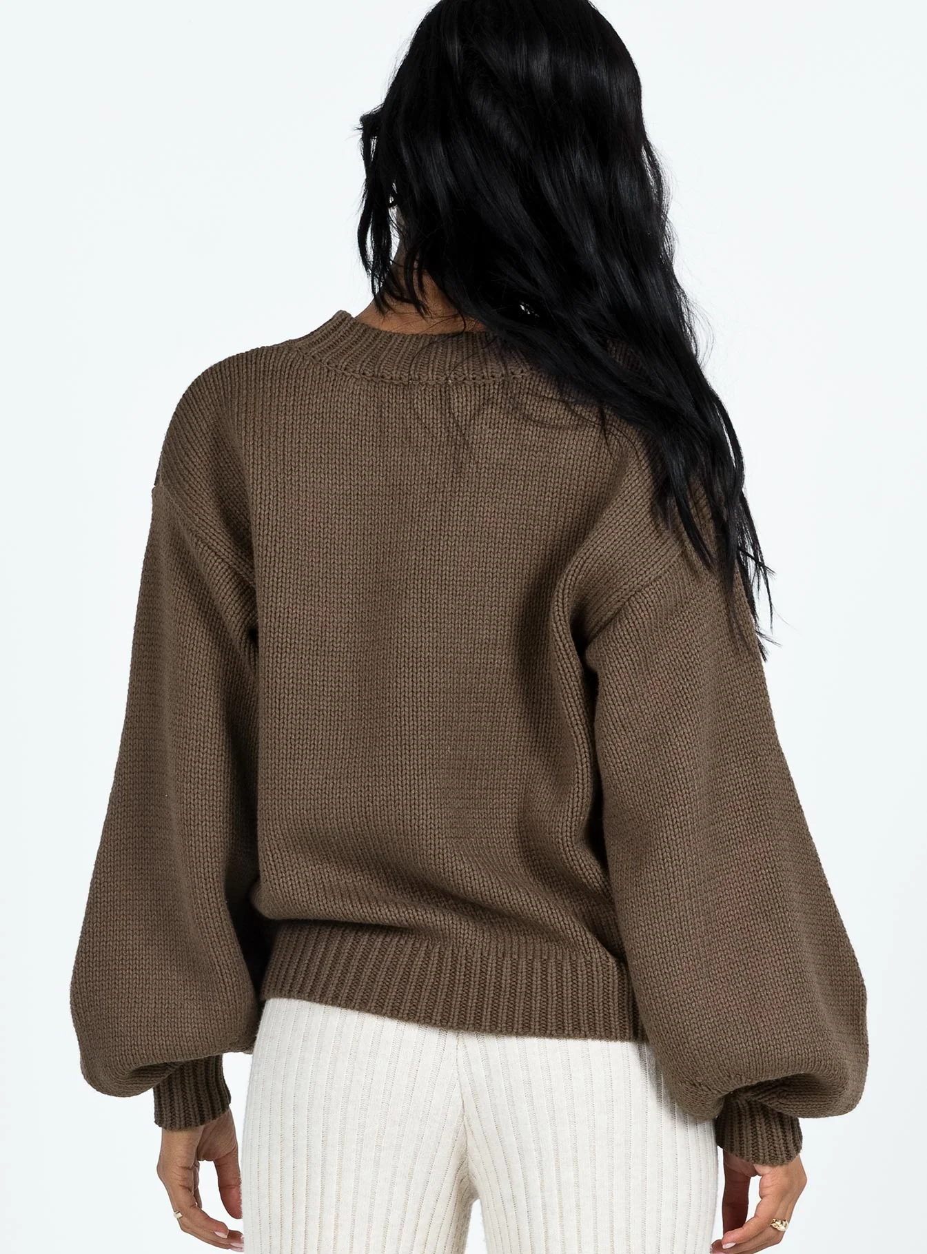 Harmony Balloon Sleeve Knit Sweater Dark Brown - Image 5