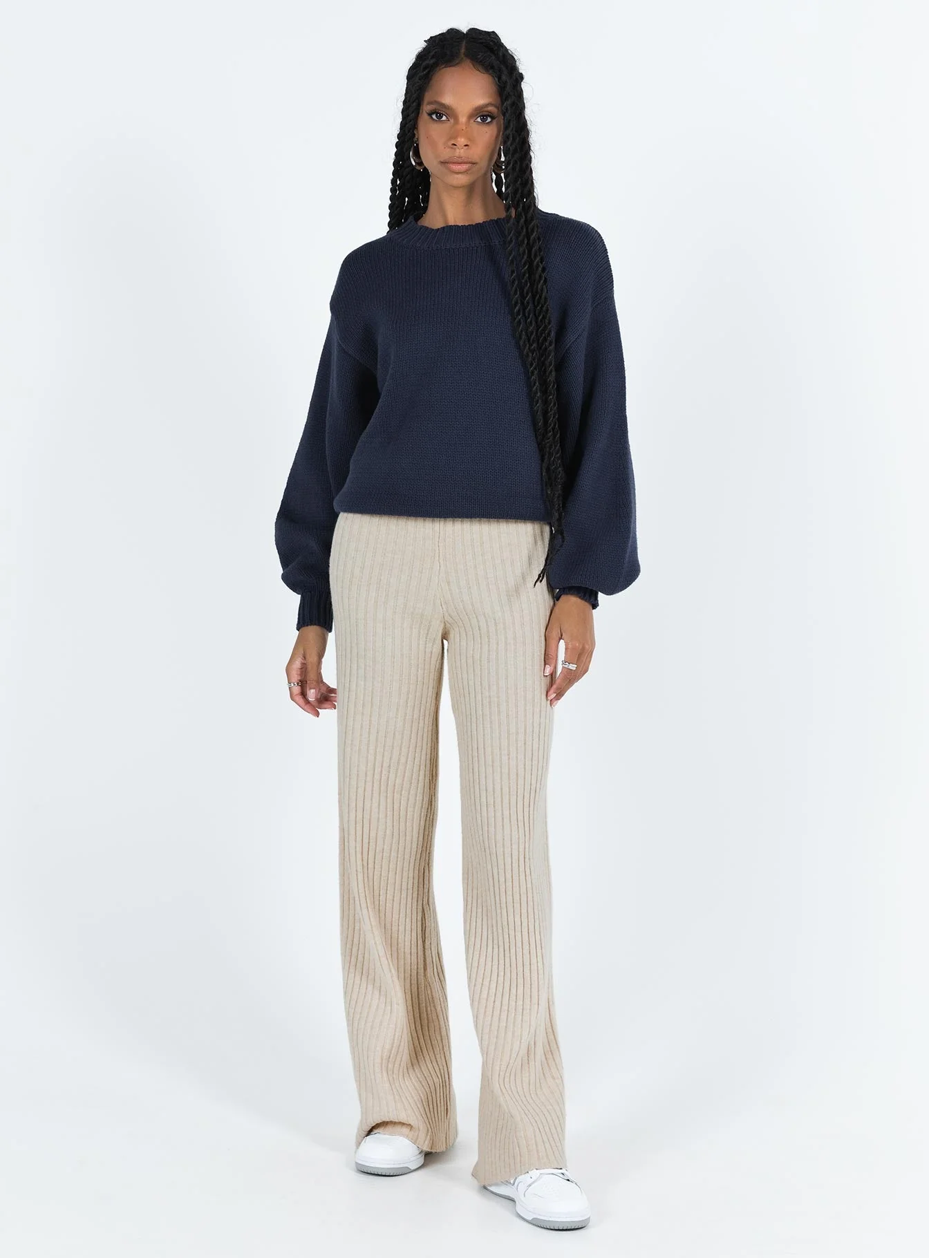 Harmony Balloon Sleeve Knit Sweater Navy - Image 4