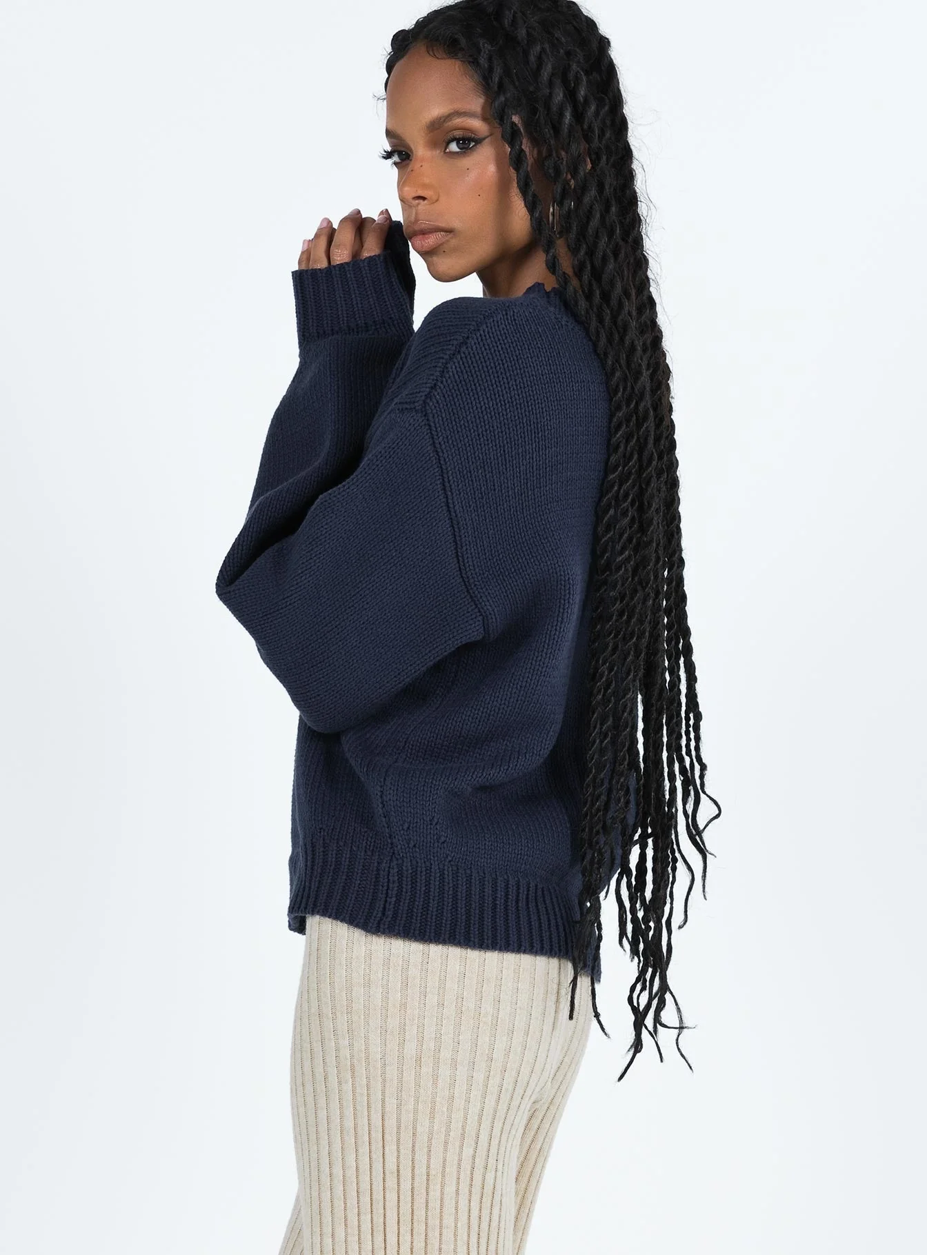 Harmony Balloon Sleeve Knit Sweater Navy - Image 5
