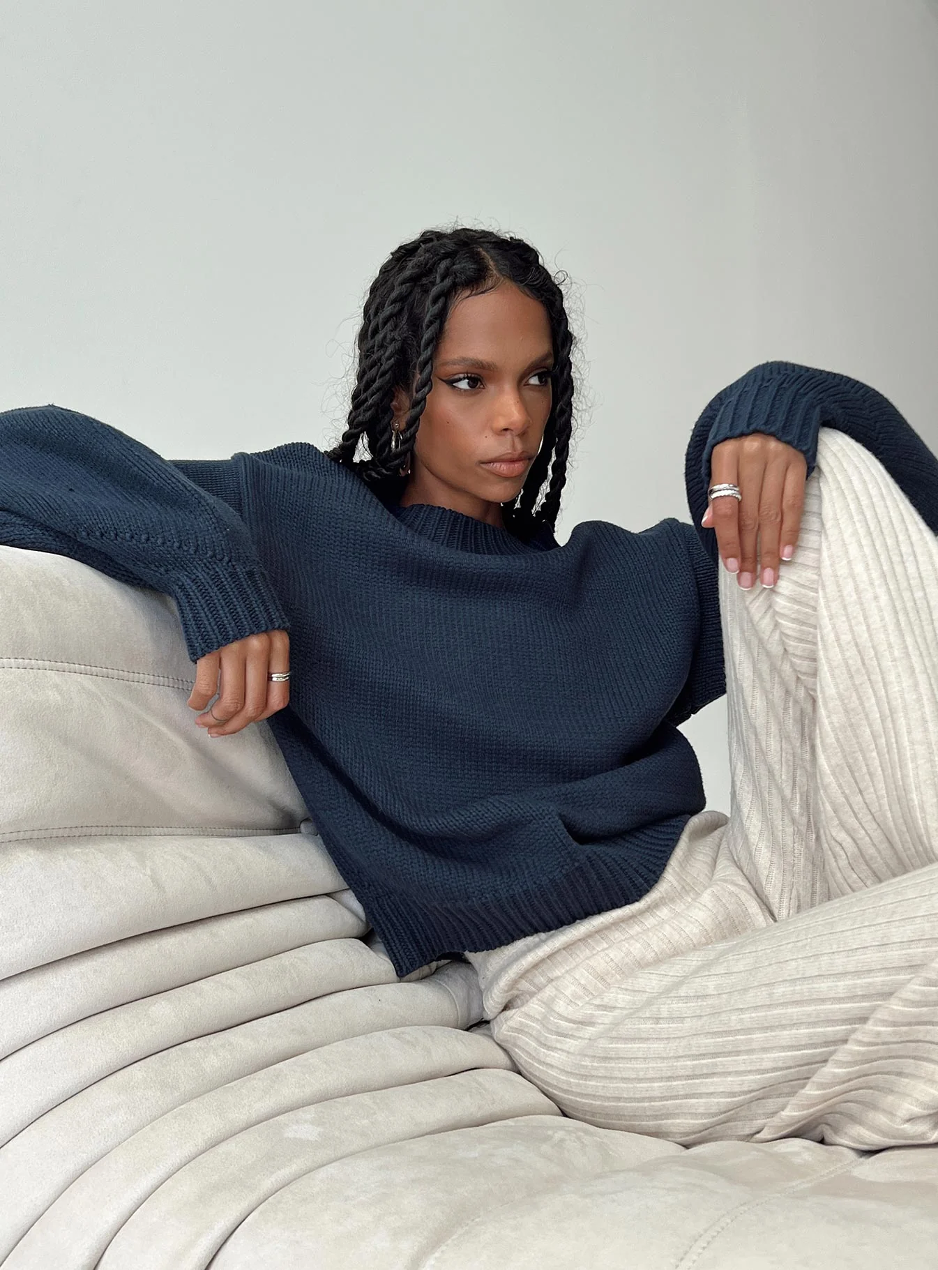 Harmony Balloon Sleeve Knit Sweater Navy - Image 9