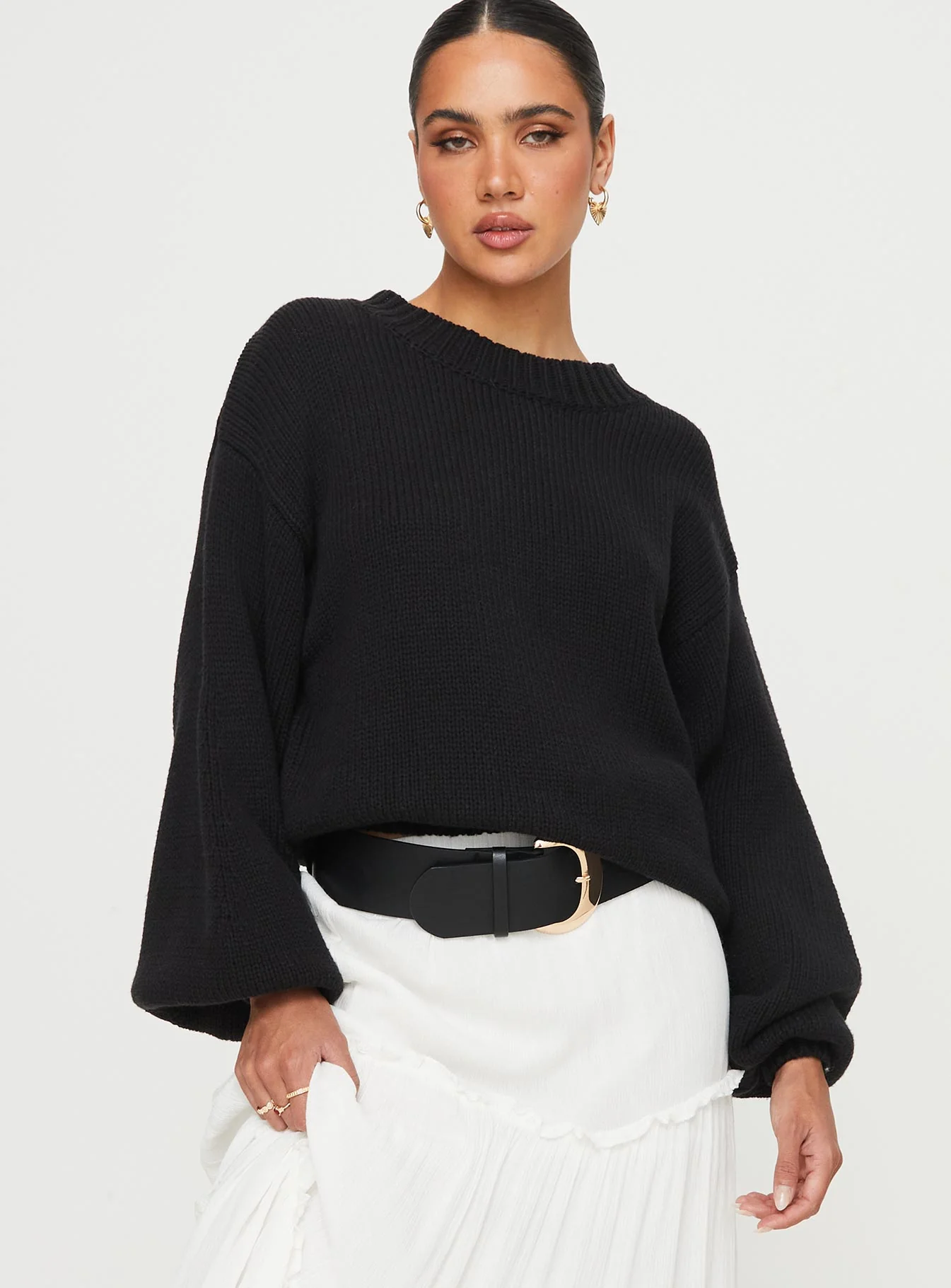 Harmony Balloon Sleeve Knit Sweater Black - Image 2