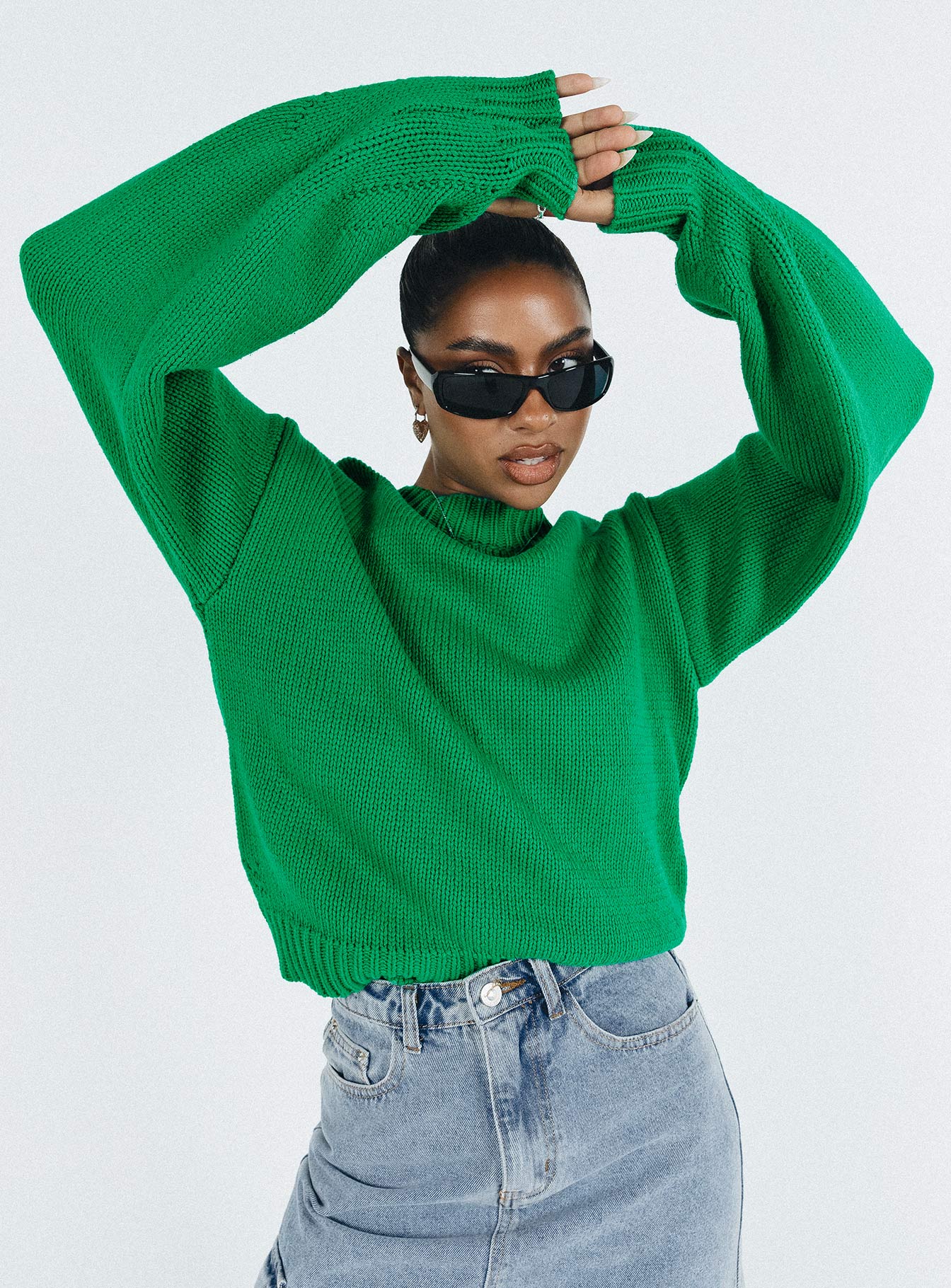 Harmony Balloon Sleeve Knit Sweater Green