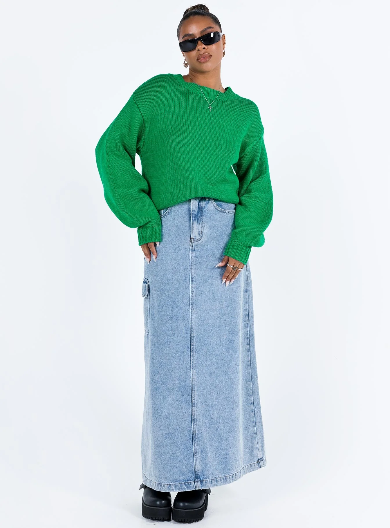 Harmony Balloon Sleeve Knit Sweater Green - Image 3
