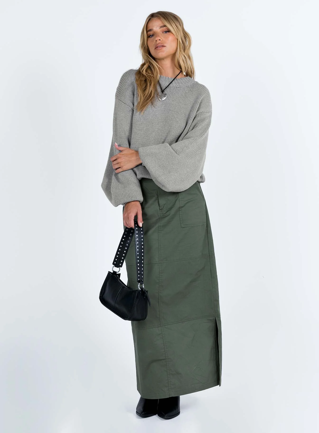 Harmony Balloon Sleeve Knit Sweater Grey - Image 3