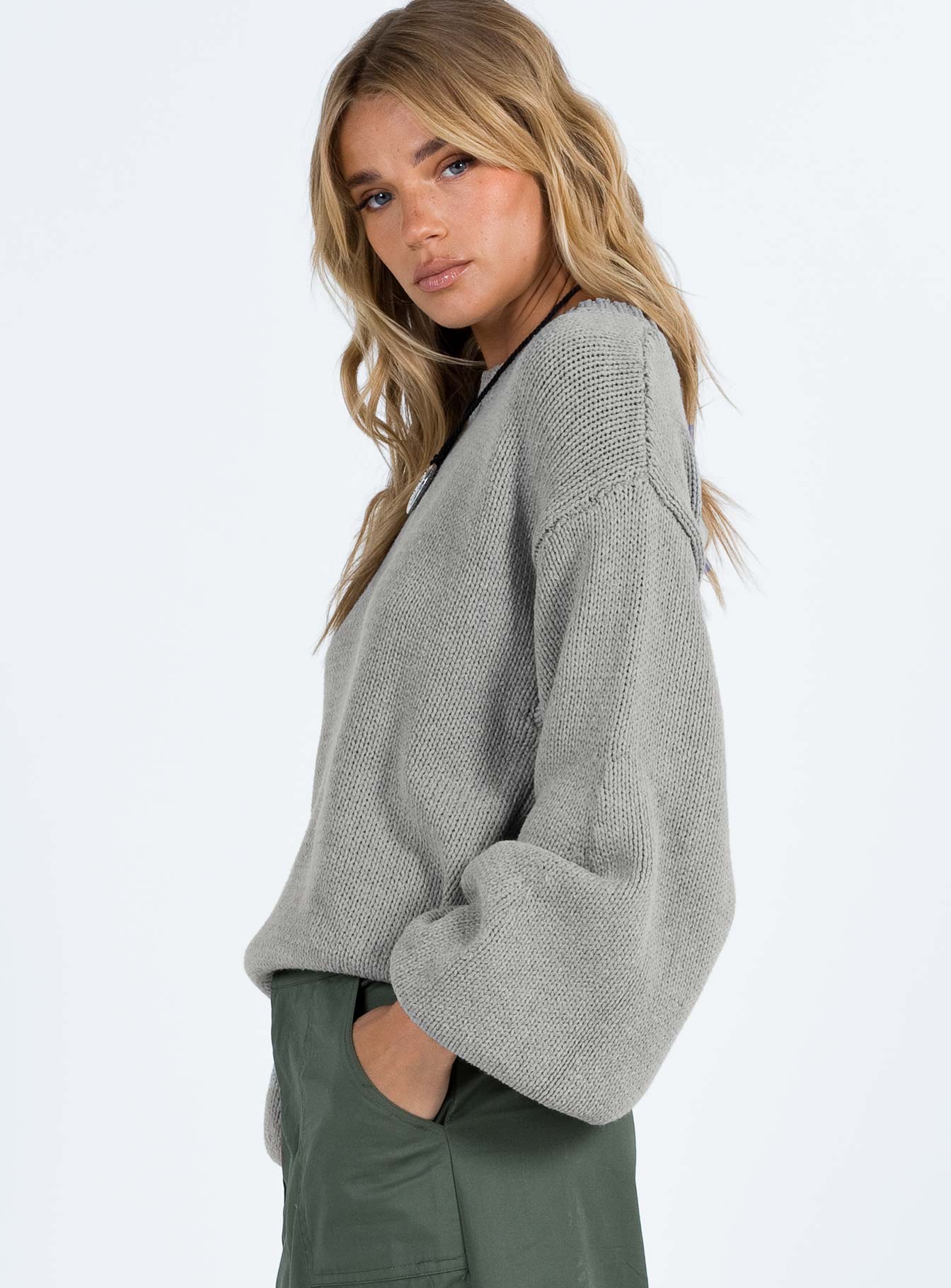 Harmony Balloon Sleeve Knit Sweater Grey - Image 4