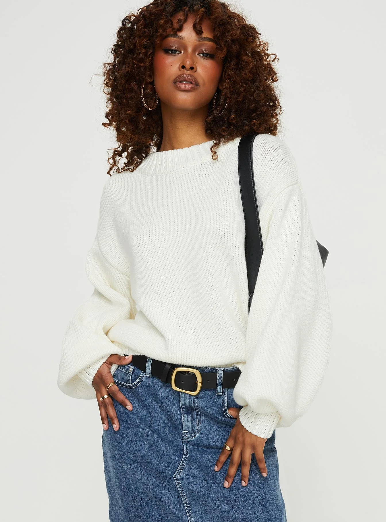 Harmony Balloon Sleeve Knit Sweater White - Image 2