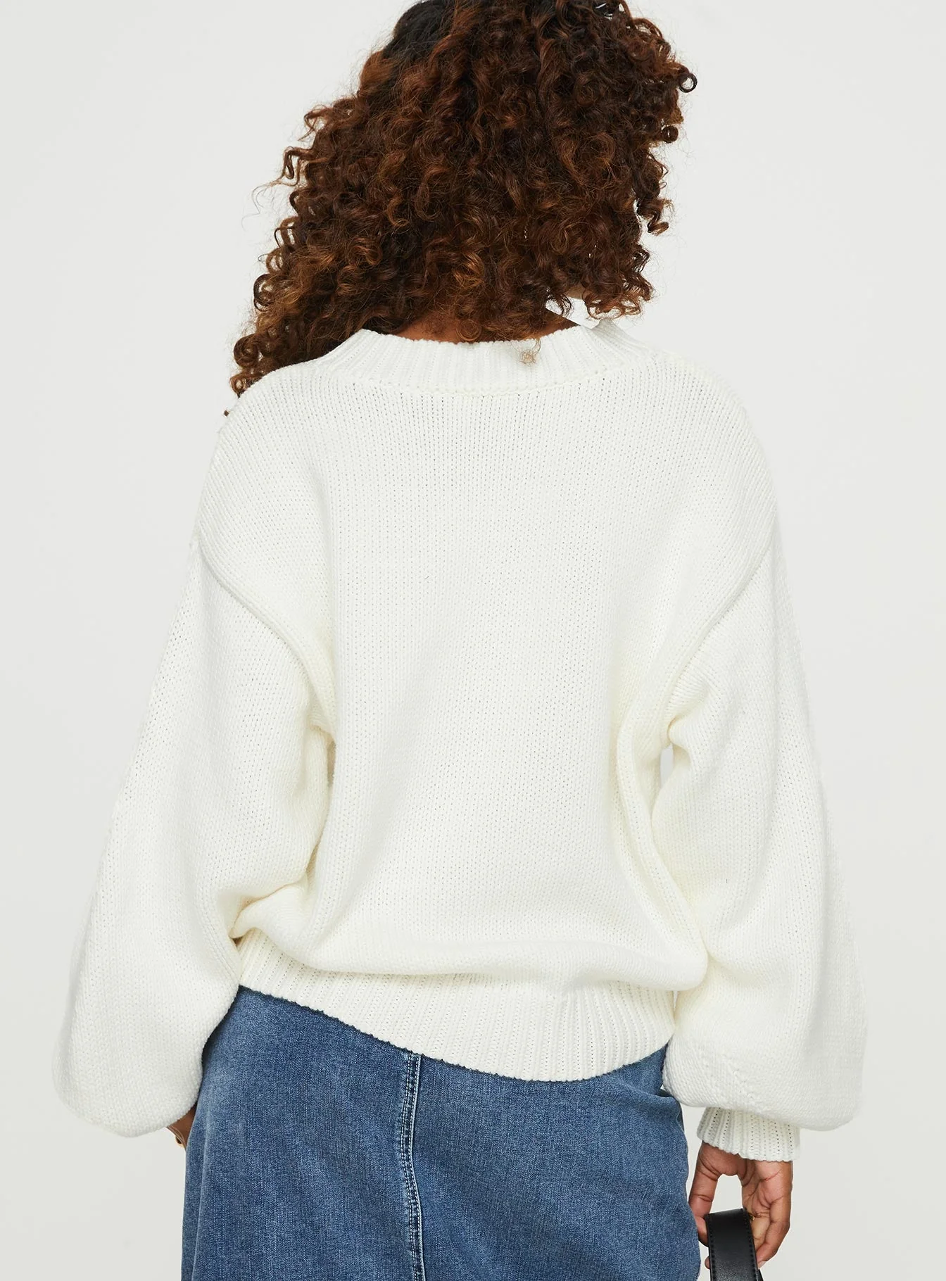 Harmony Balloon Sleeve Knit Sweater White - Image 3