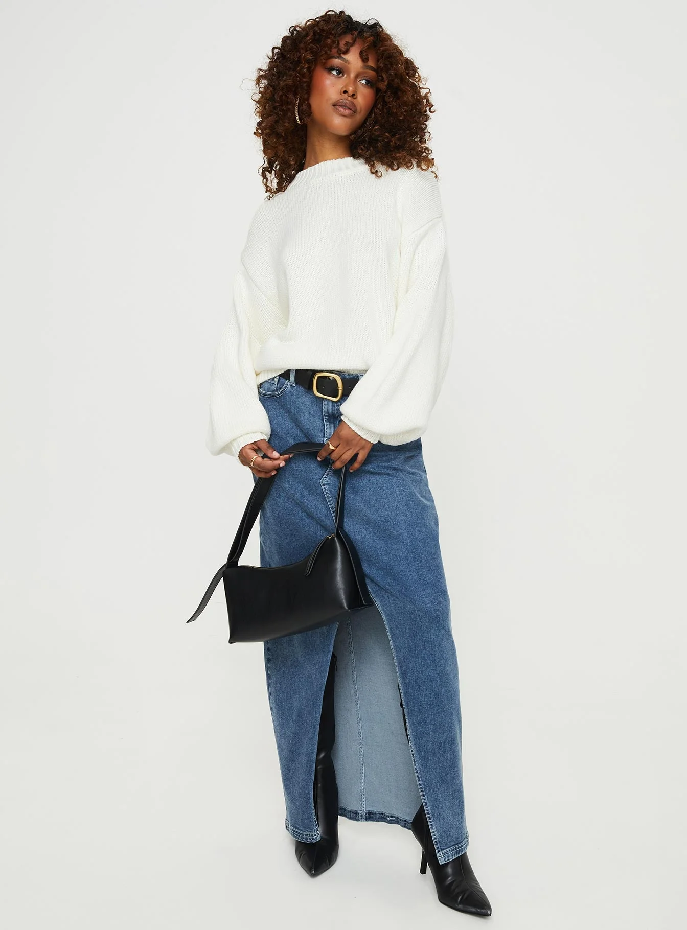 Harmony Balloon Sleeve Knit Sweater White - Image 6