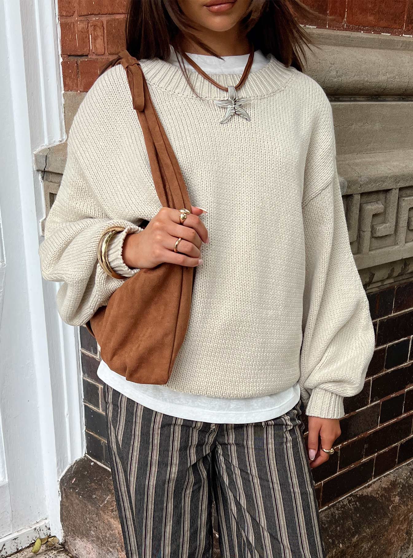 Harmony Balloon Sleeve Knit Sweater Beige - Image 12