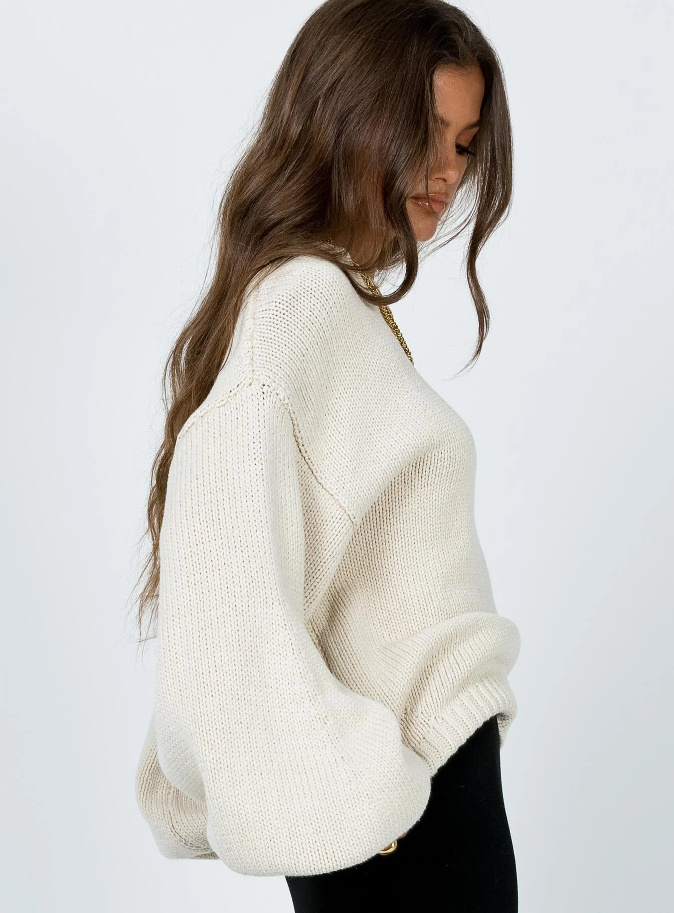 Harmony Balloon Sleeve Knit Sweater Beige - Image 4