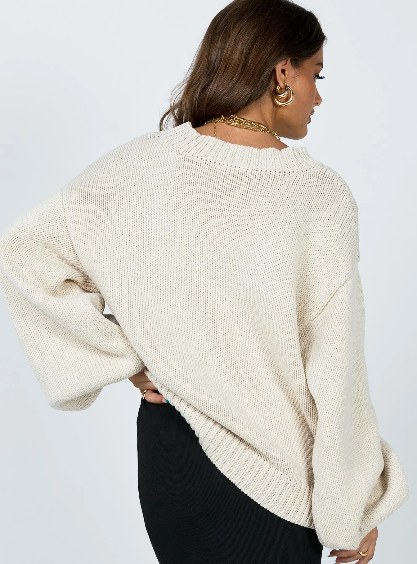 Harmony Balloon Sleeve Knit Sweater Beige - Image 5