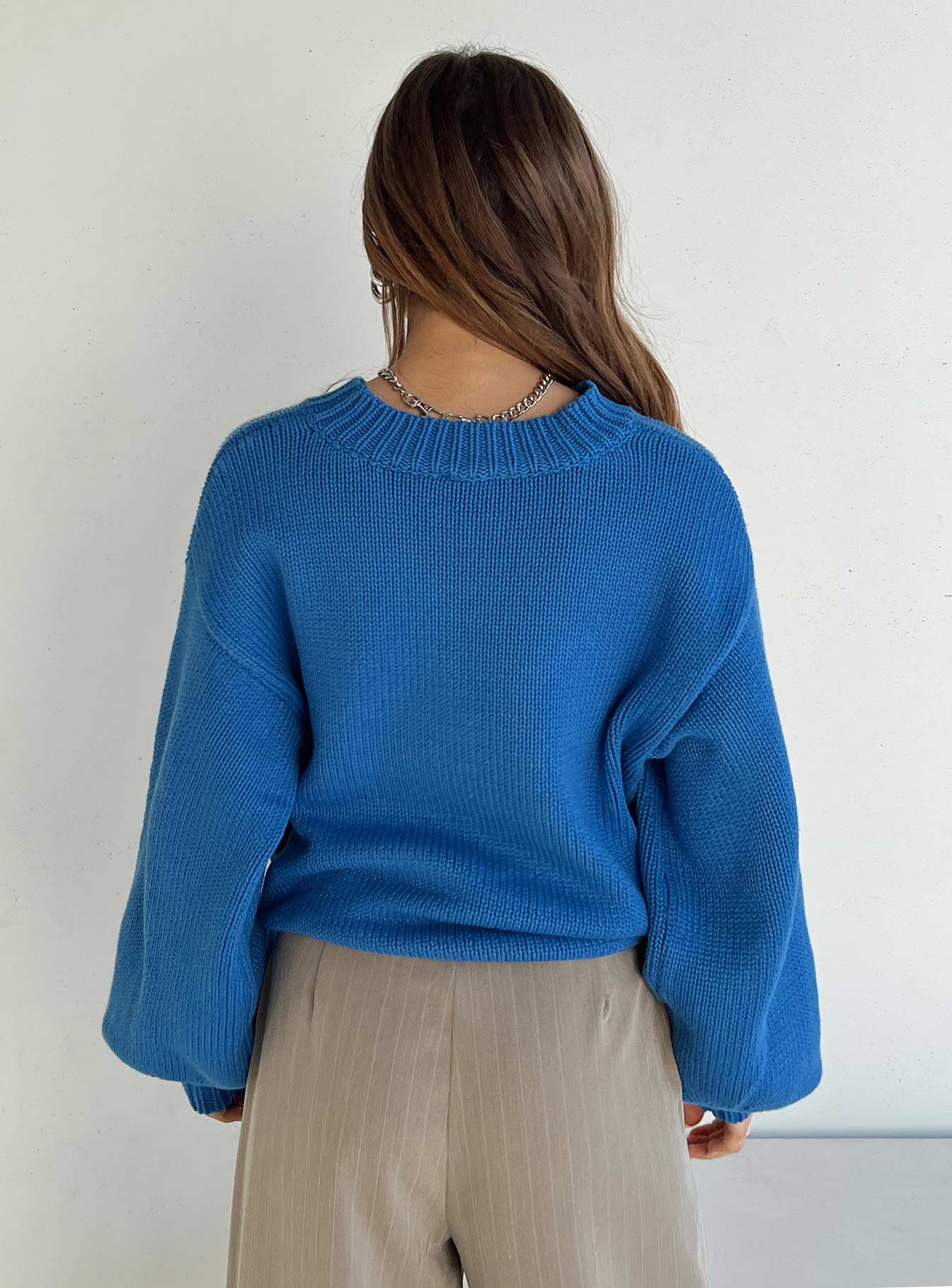 Harmony Balloon Sleeve Knit Sweater Blue - Image 7