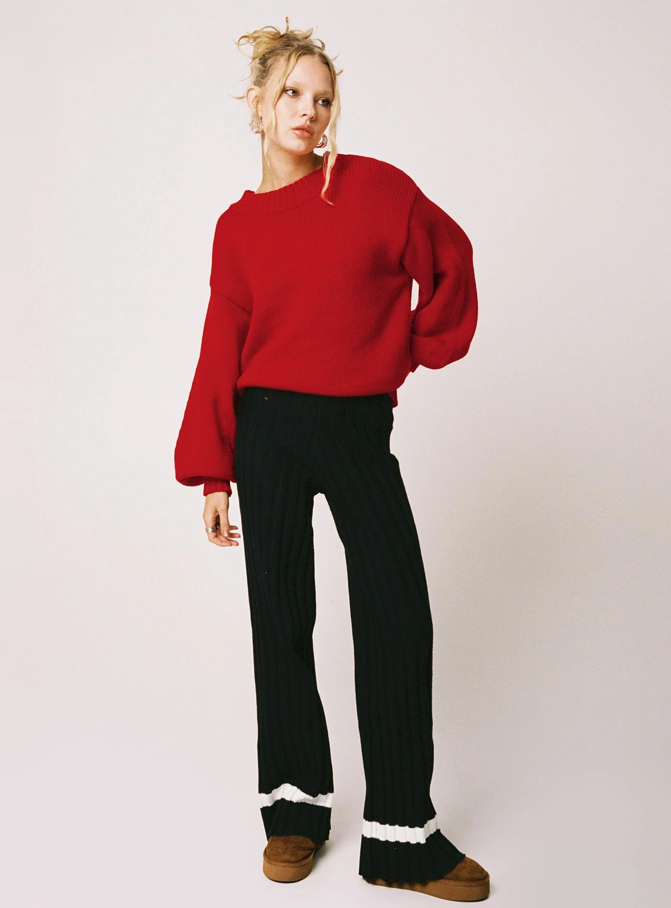 Harmony Balloon Sleeve Knit Sweater Red - Image 11