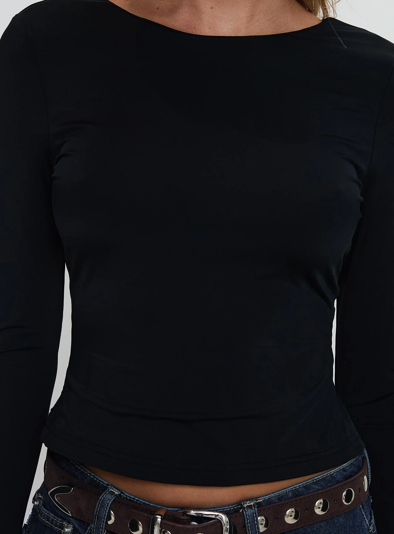 Harpur Long Sleeve Backless Top Black - Image 6