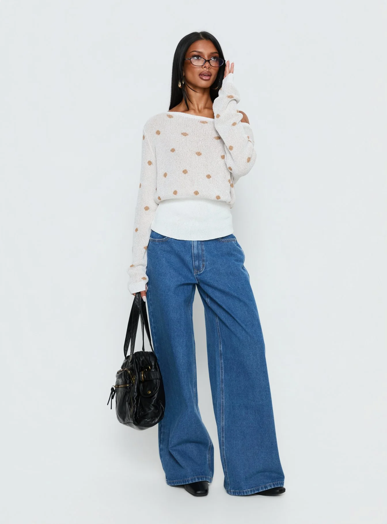 Harvy Off Shoulder Knit Sweater White Polka - Image 3