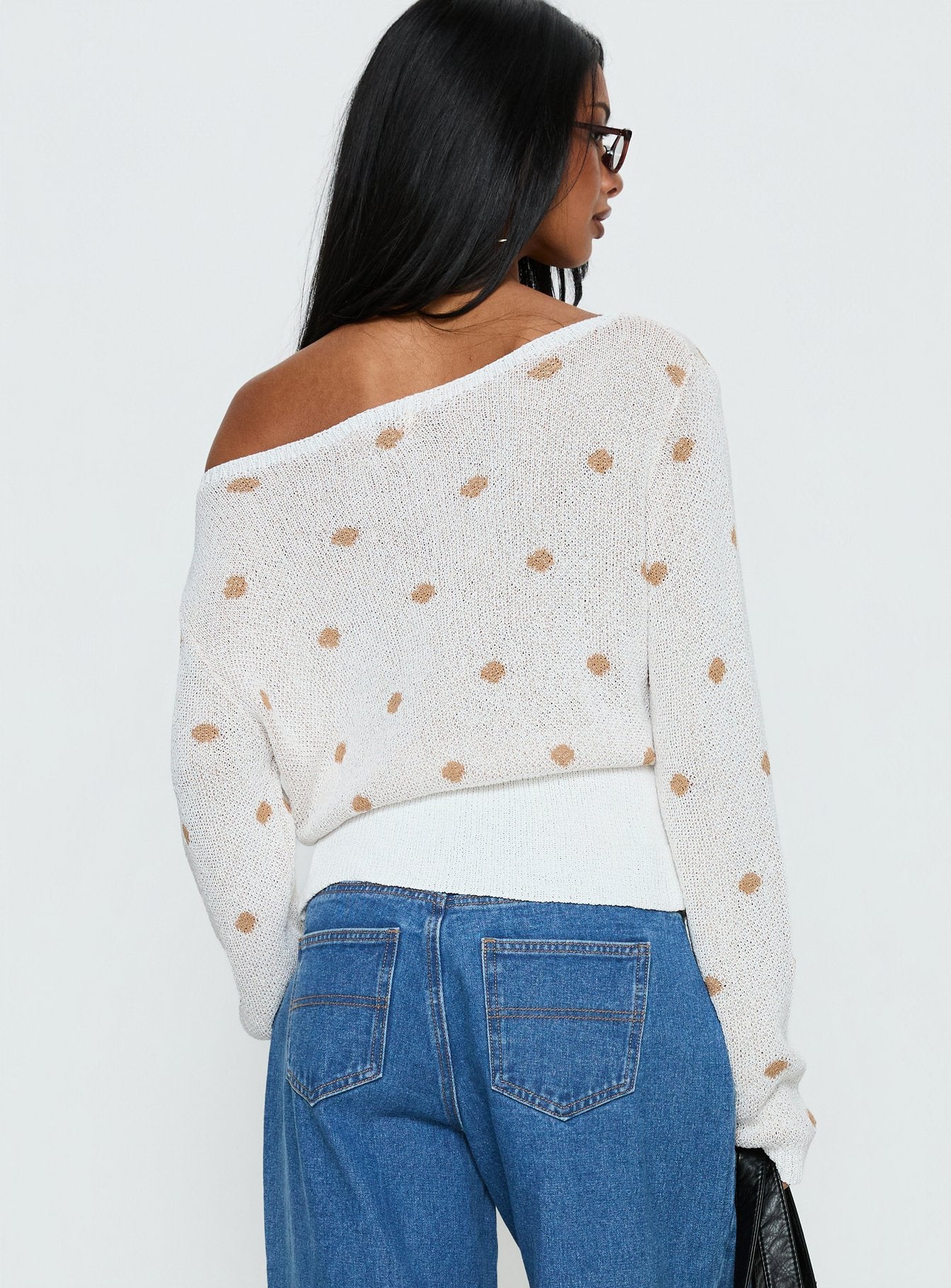 Harvy Off Shoulder Knit Sweater White Polka - Image 5