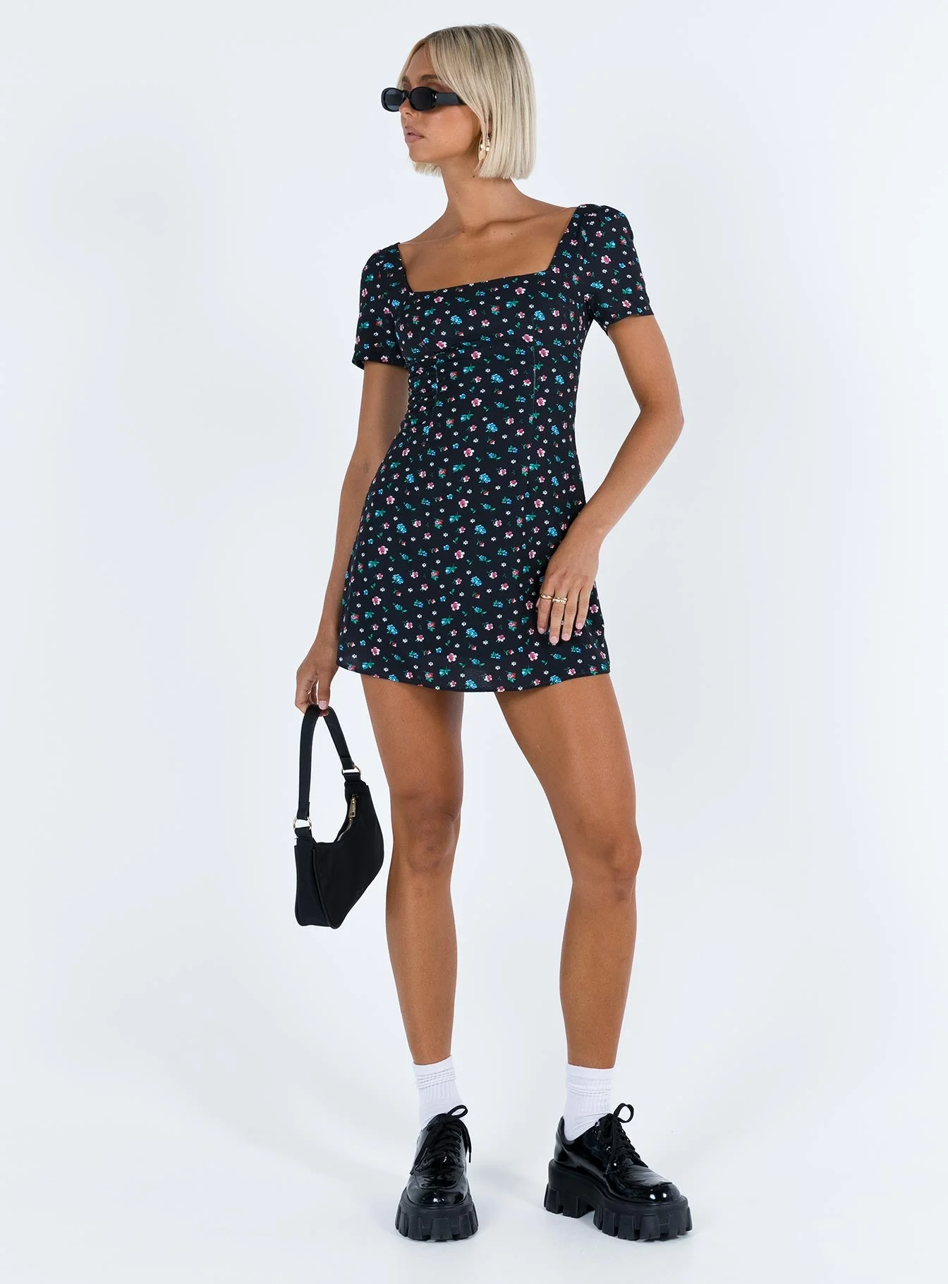 Hastings Mini Dress Black Floral - Image 3