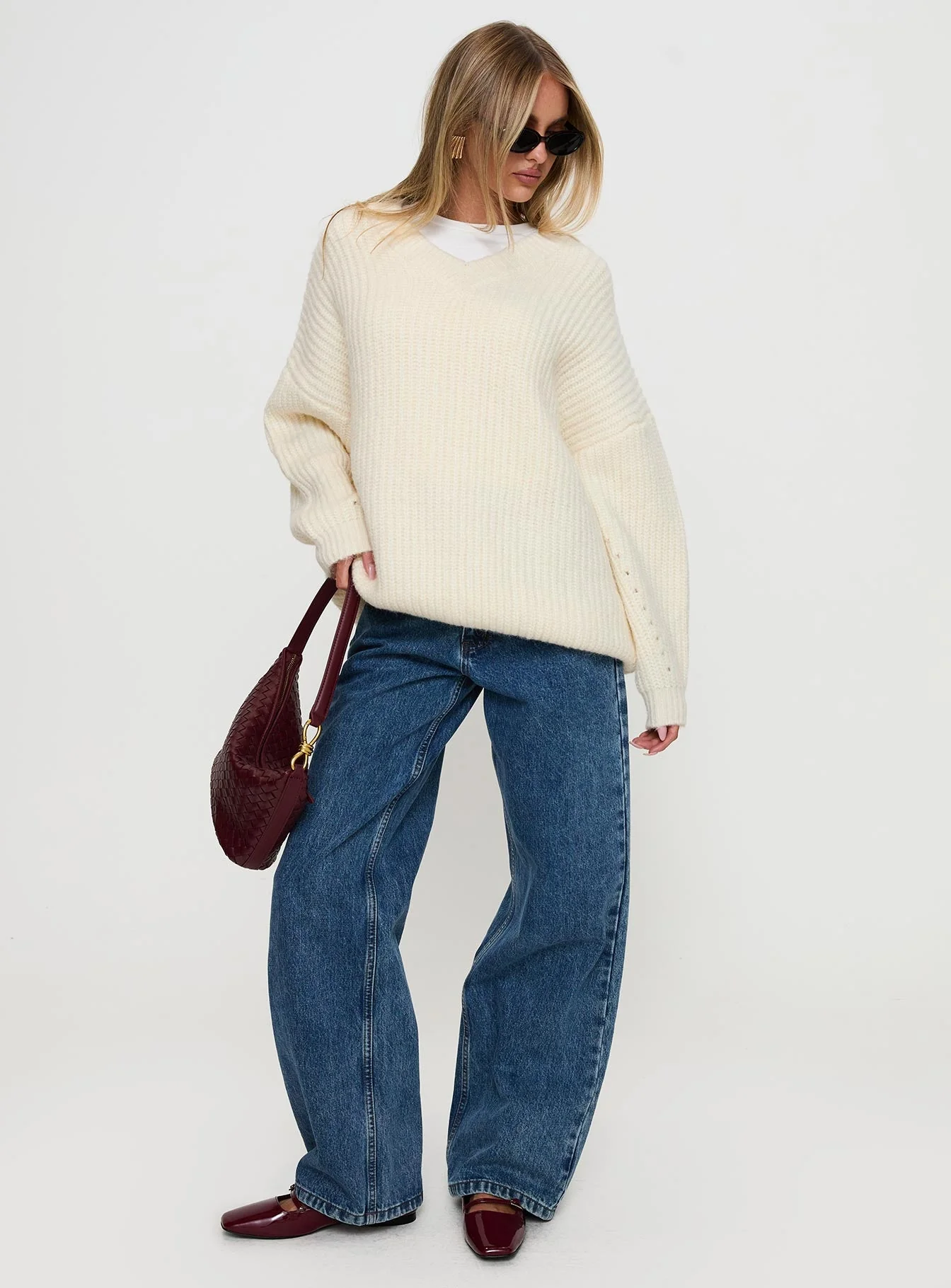 Have It All V Neck Knit Sweater Cream - Image 3