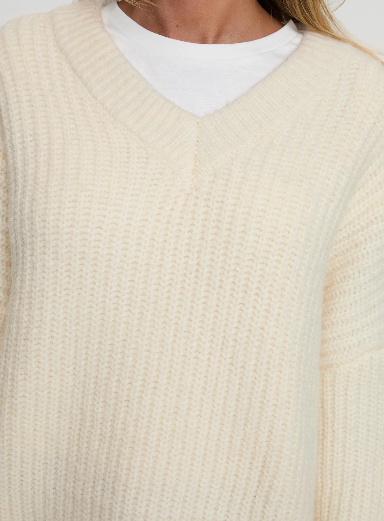 Have It All V Neck Knit Sweater Cream - Image 6