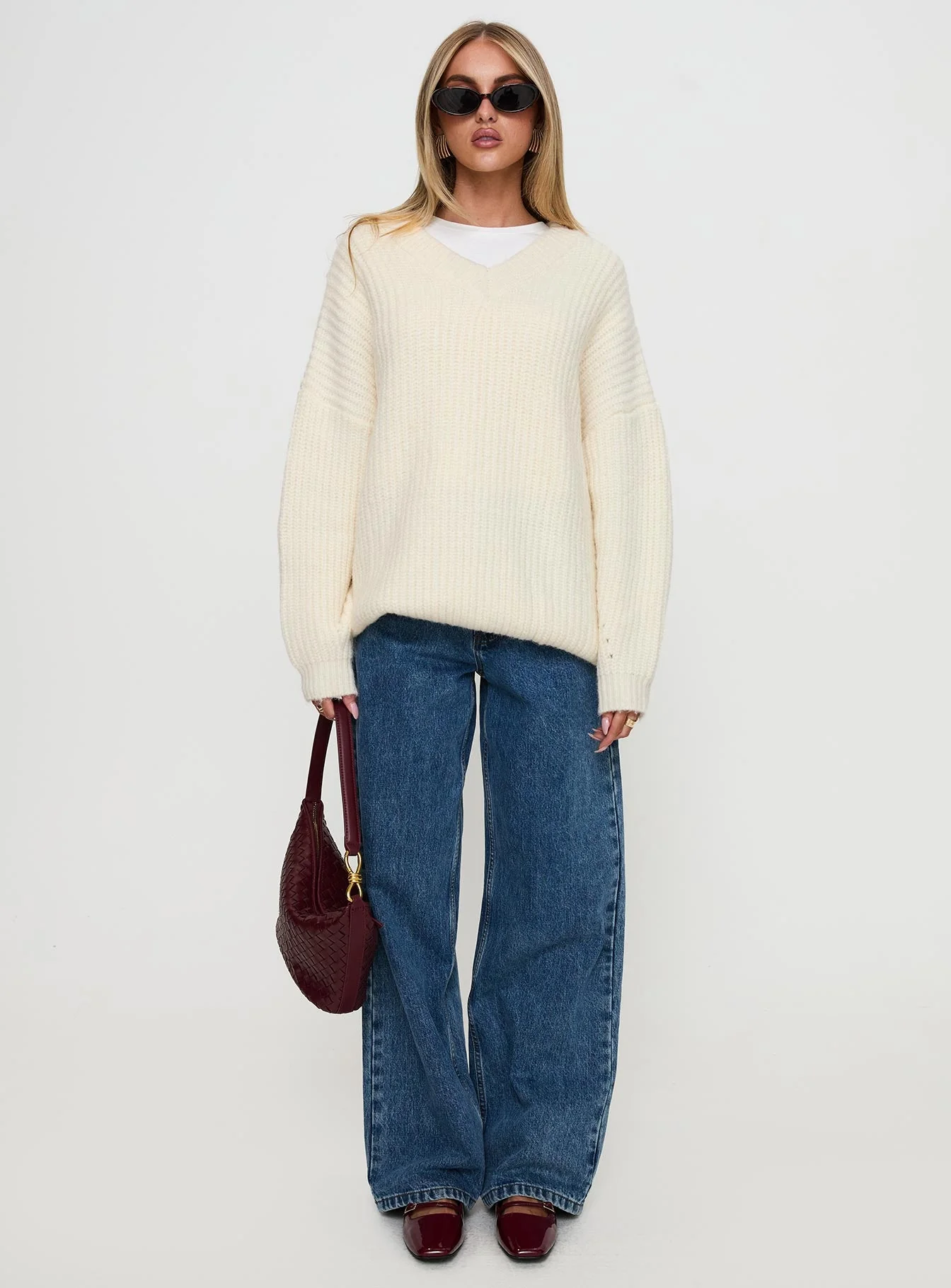 Have It All V Neck Knit Sweater Cream - Image 7