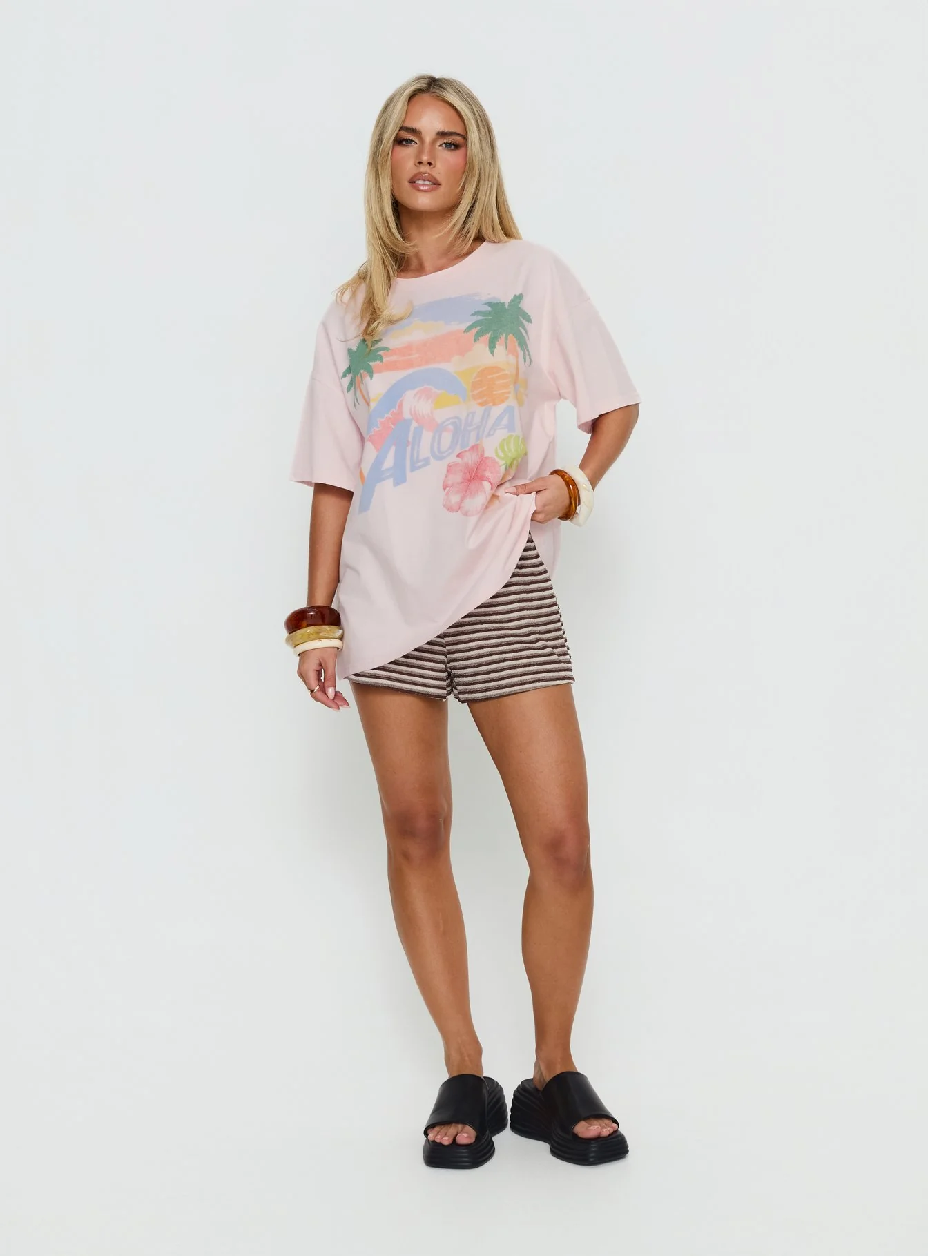 Hawaiian Greetings Oversized Graphic Tee Washed Pink - Image 3