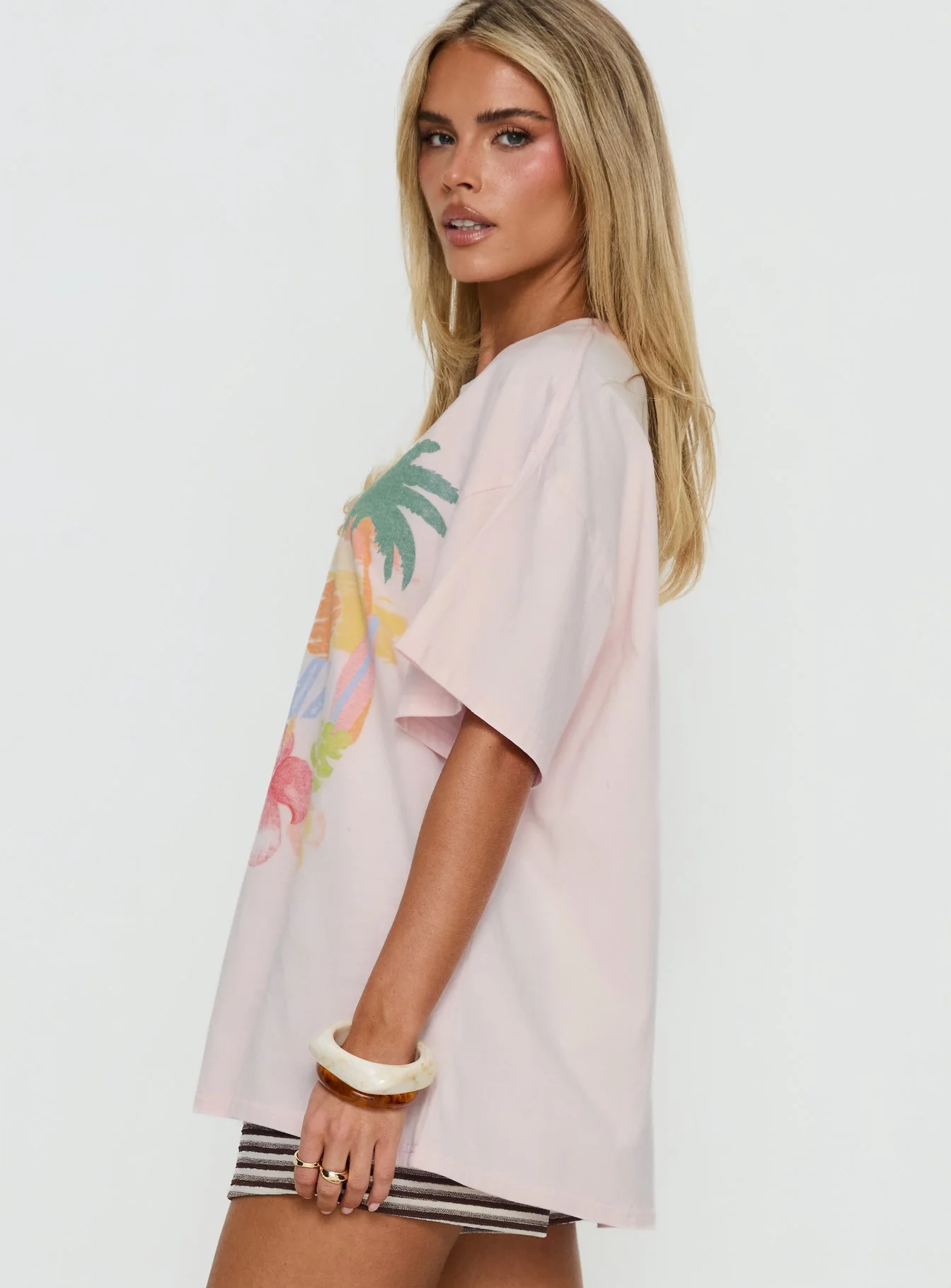 Hawaiian Greetings Oversized Graphic Tee Washed Pink - Image 4