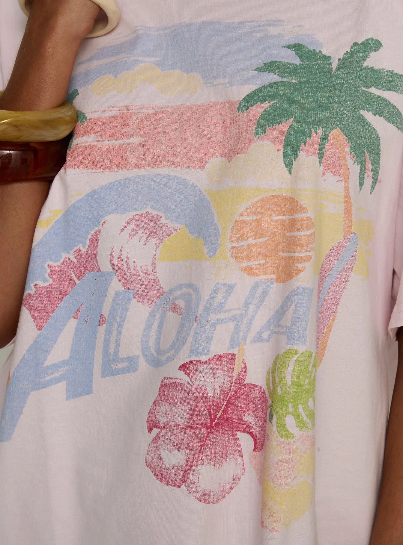 Hawaiian Greetings Oversized Graphic Tee Washed Pink - Image 6