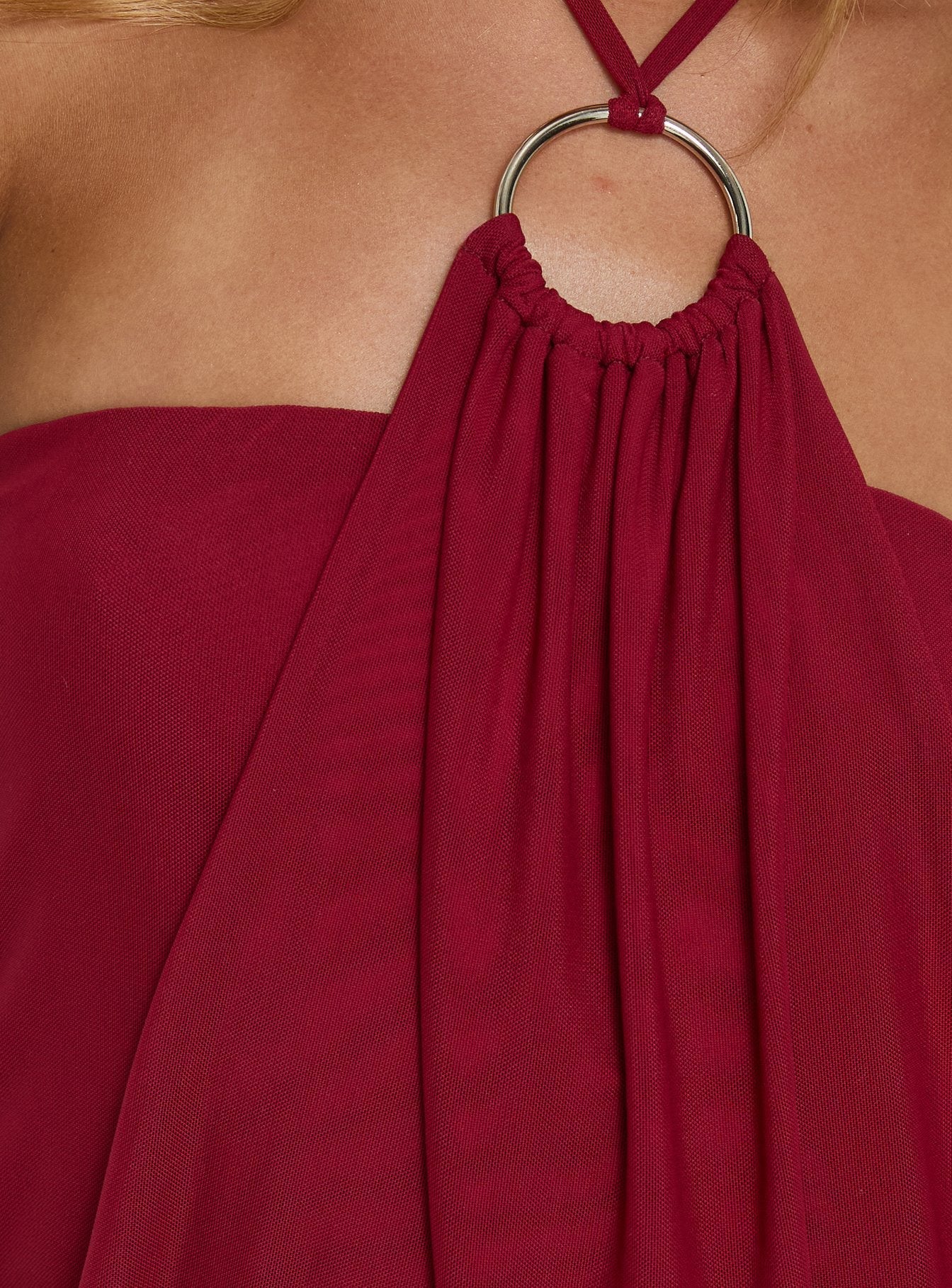 Hedlea Draped Ring Detail Mini Dress Burgundy - Image 6
