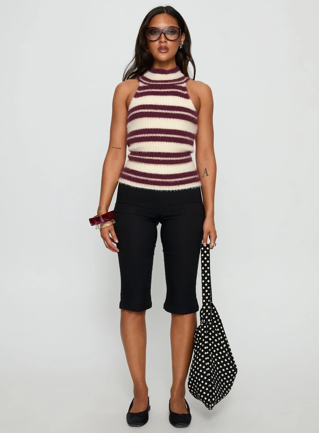 Heide High Neck Fluffy Top Burgundy Stripe - Image 7