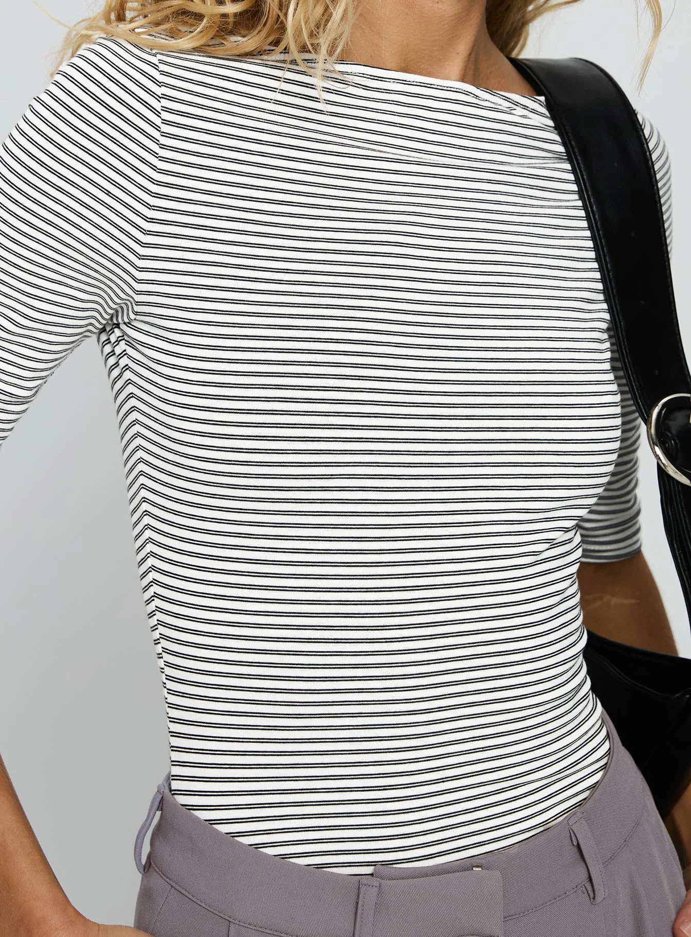 Here One Moment 3/4 Sleeve Bodysuit Black / White Stripe - Image 6